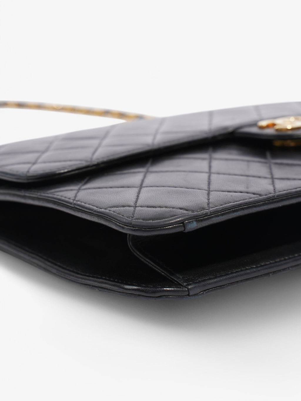 Chanel Half Flap Shoulder Bag Black Lambskin Leather Medium