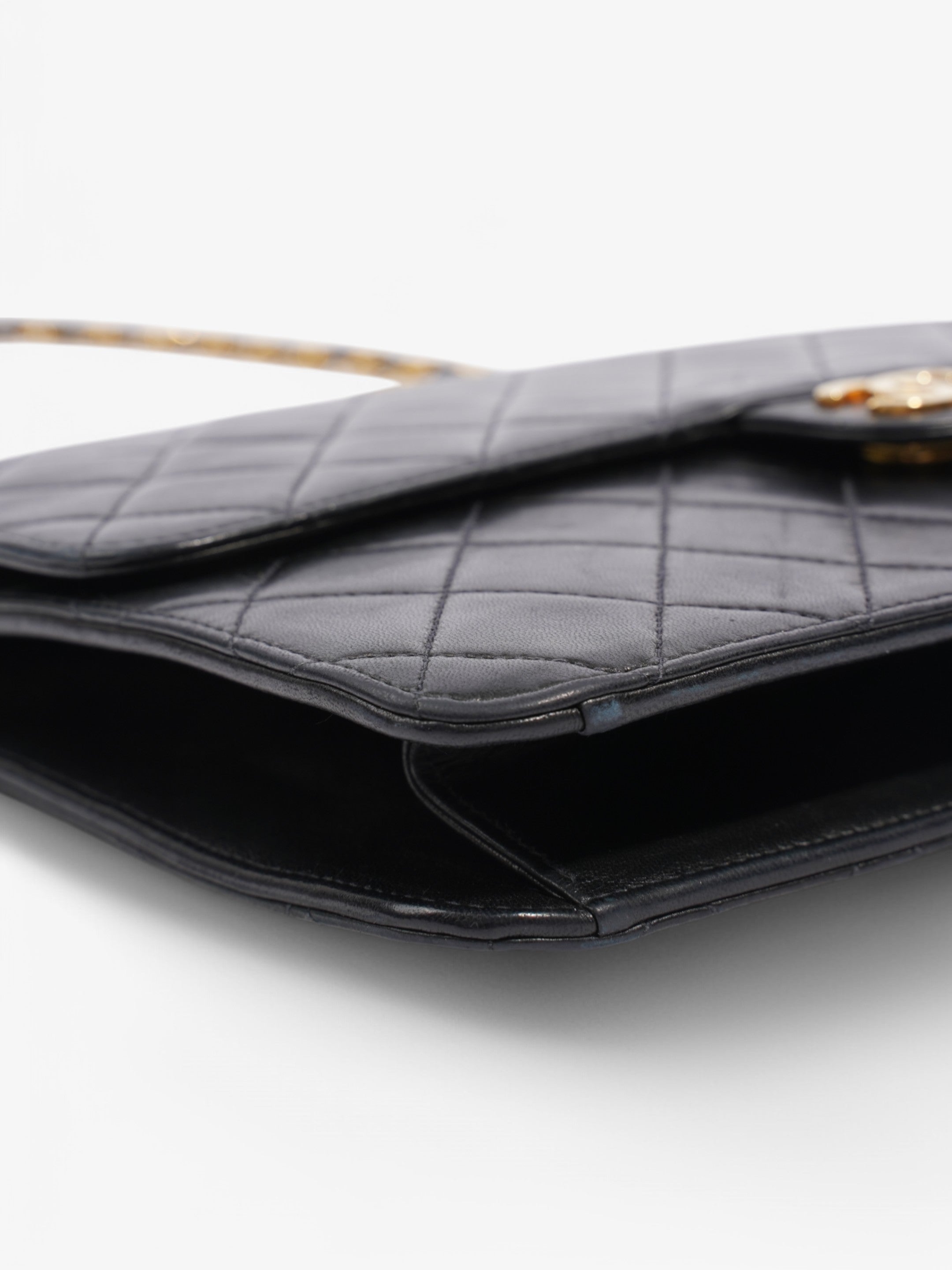 Chanel Half Flap Shoulder Bag Black Lambskin Leather Medium