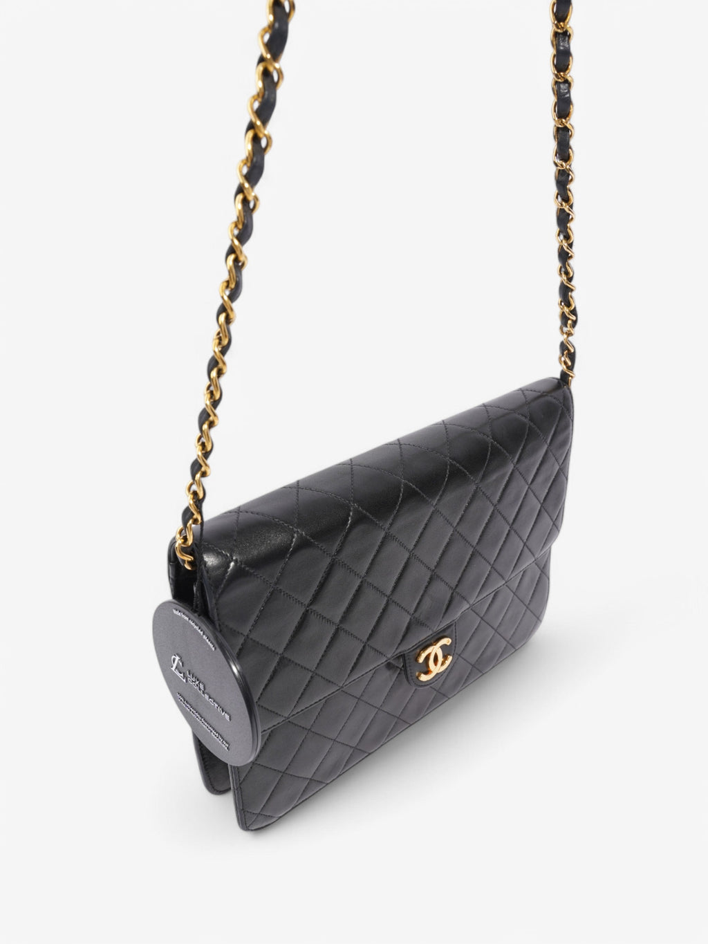 Chanel Half Flap Shoulder Bag Black Lambskin Leather Medium