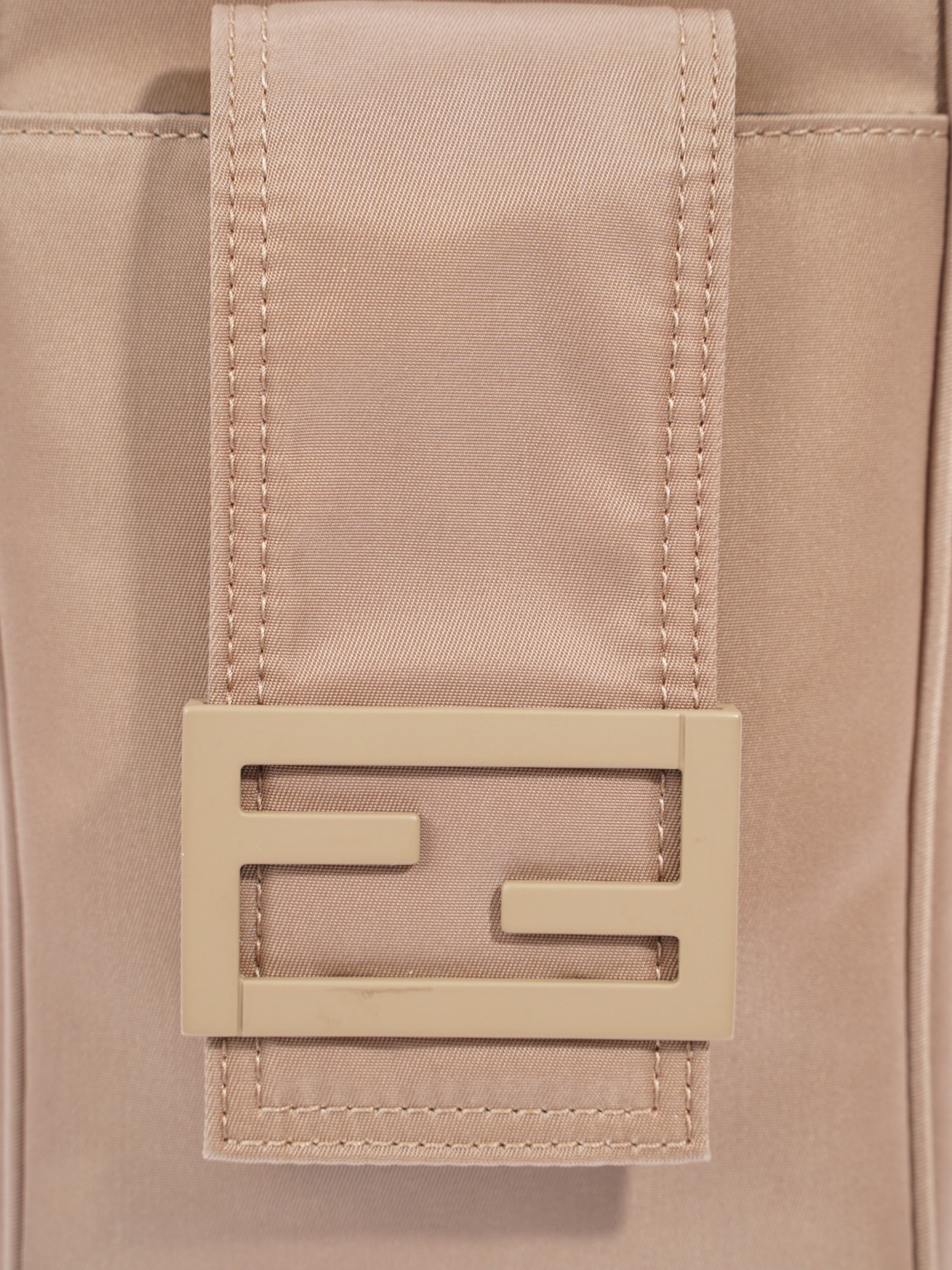 Fendi Logo Plaque Messenger Bag Beige Nylon