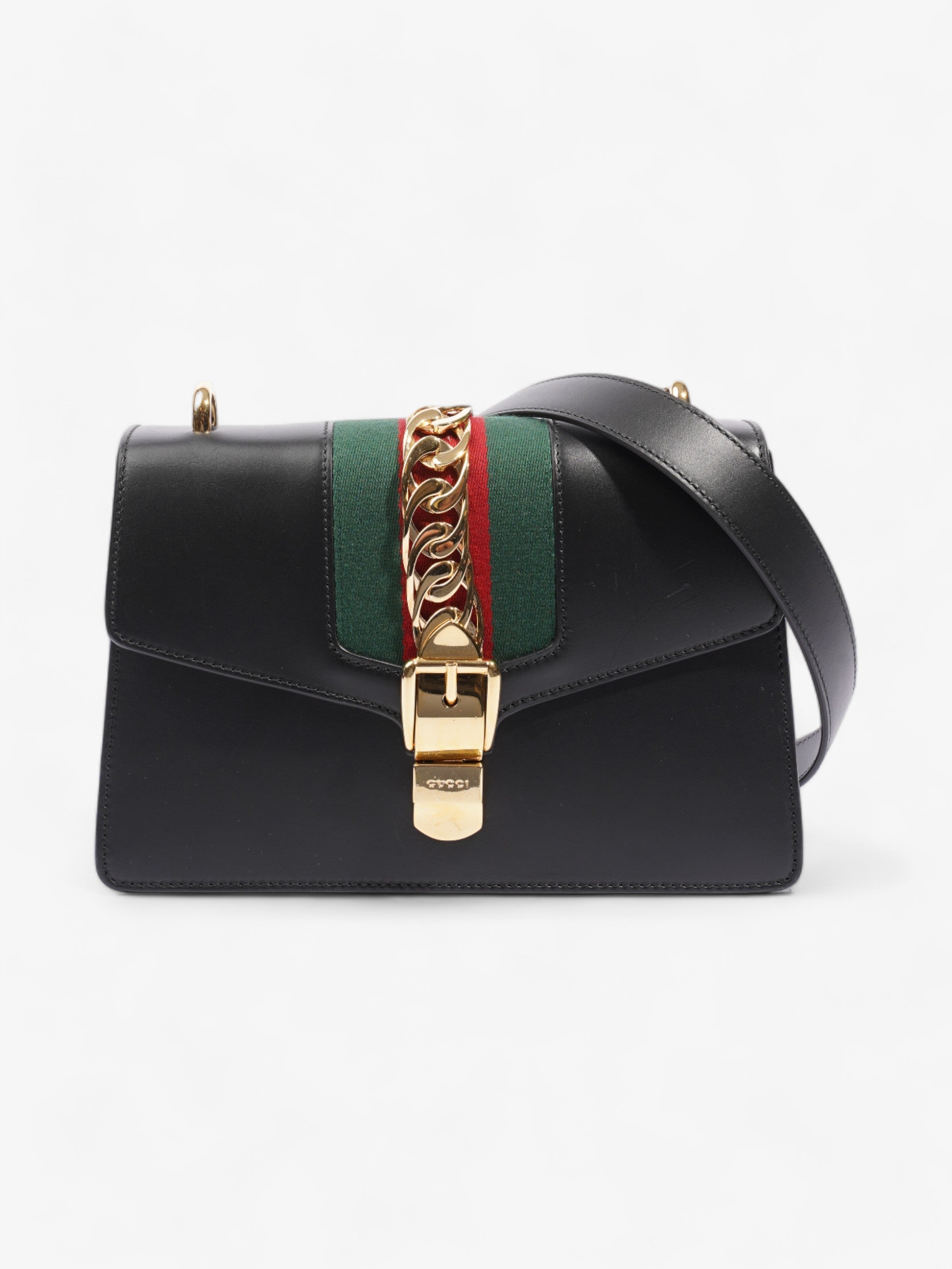 Gucci Sylvie Black / Green / Red Calfskin Leather Small