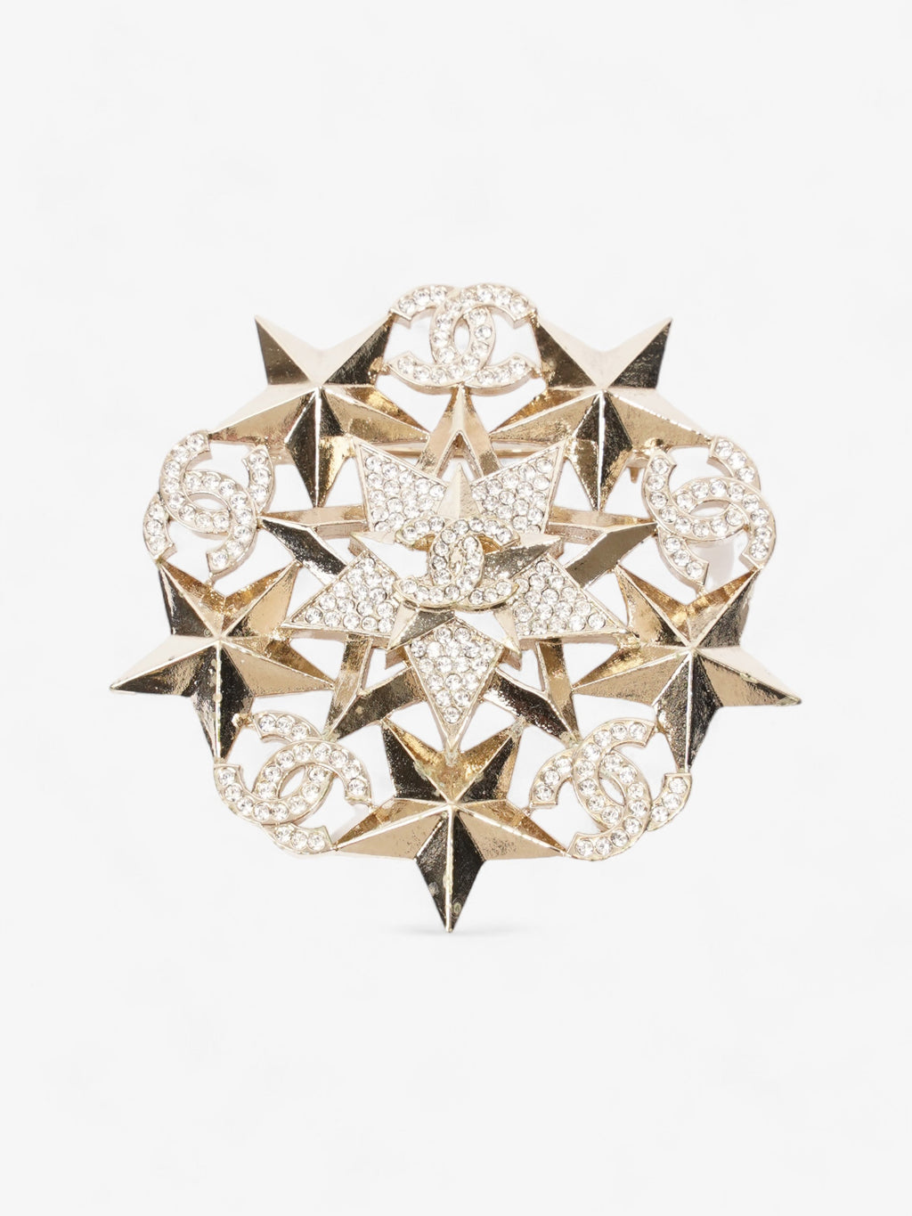 Chanel Crystal Star Burst Brooch Silver Base Metal