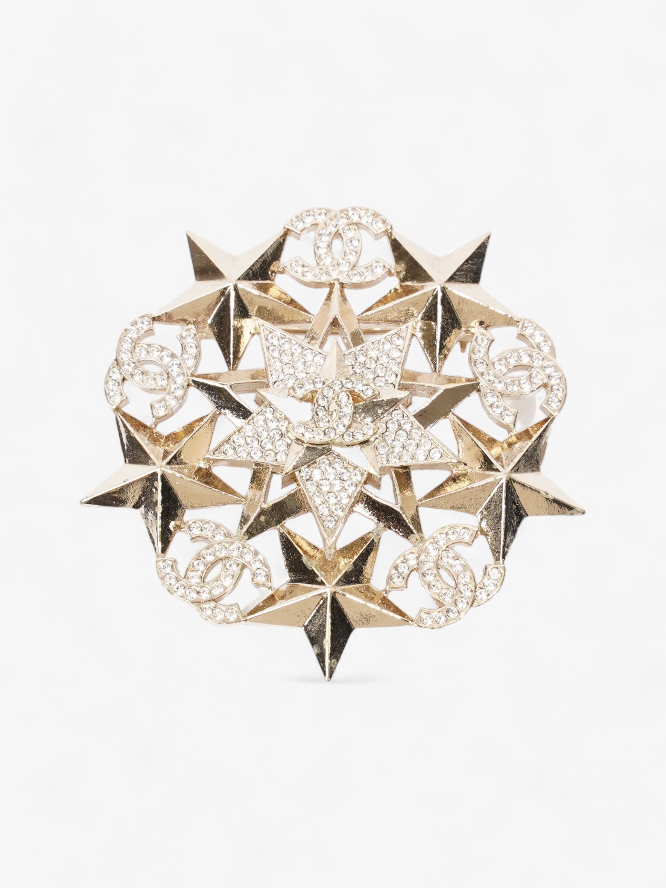 Chanel Crystal Star Burst Brooch Silver Base Metal