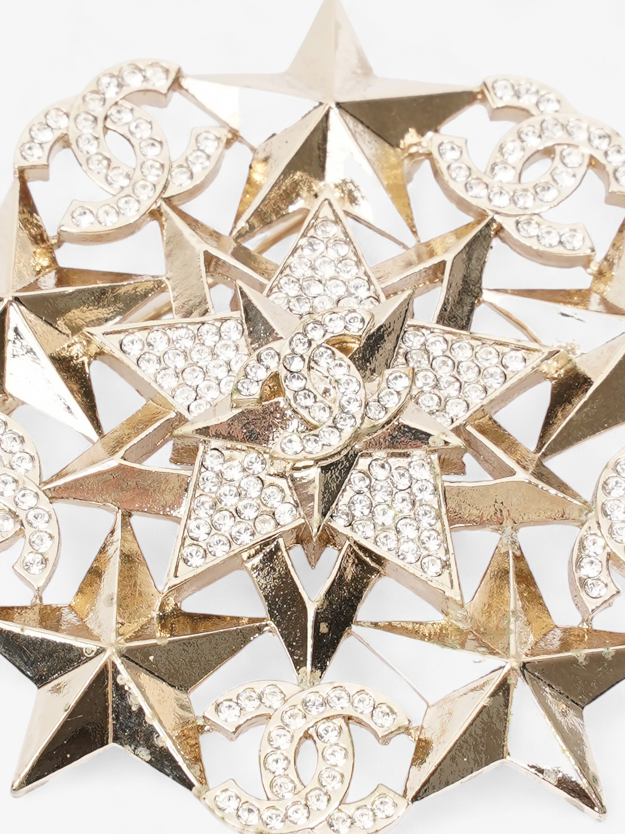 Chanel Crystal Star Burst Brooch Silver Base Metal