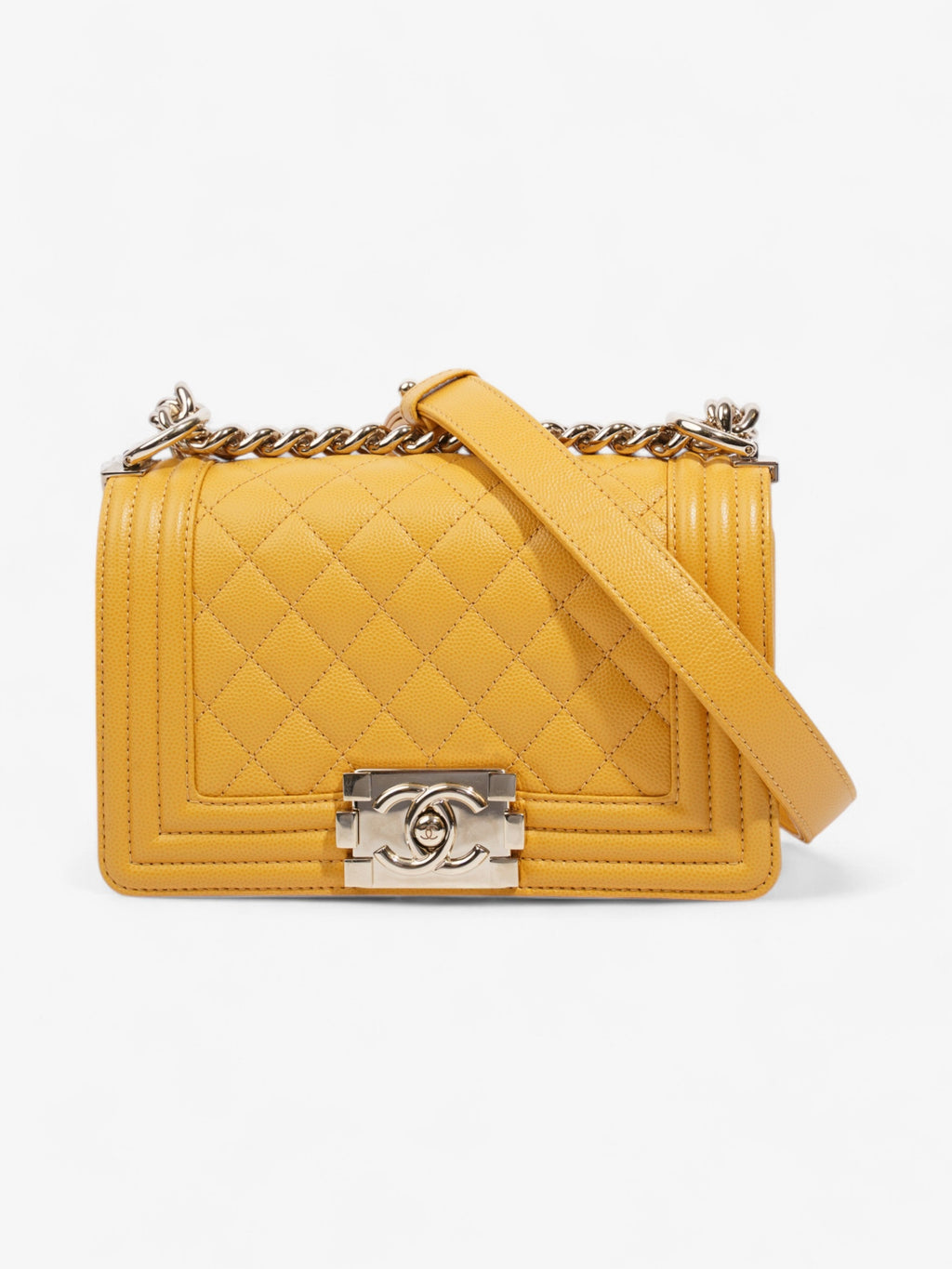 Chanel Boy Bag Mustard Caviar Leather Small