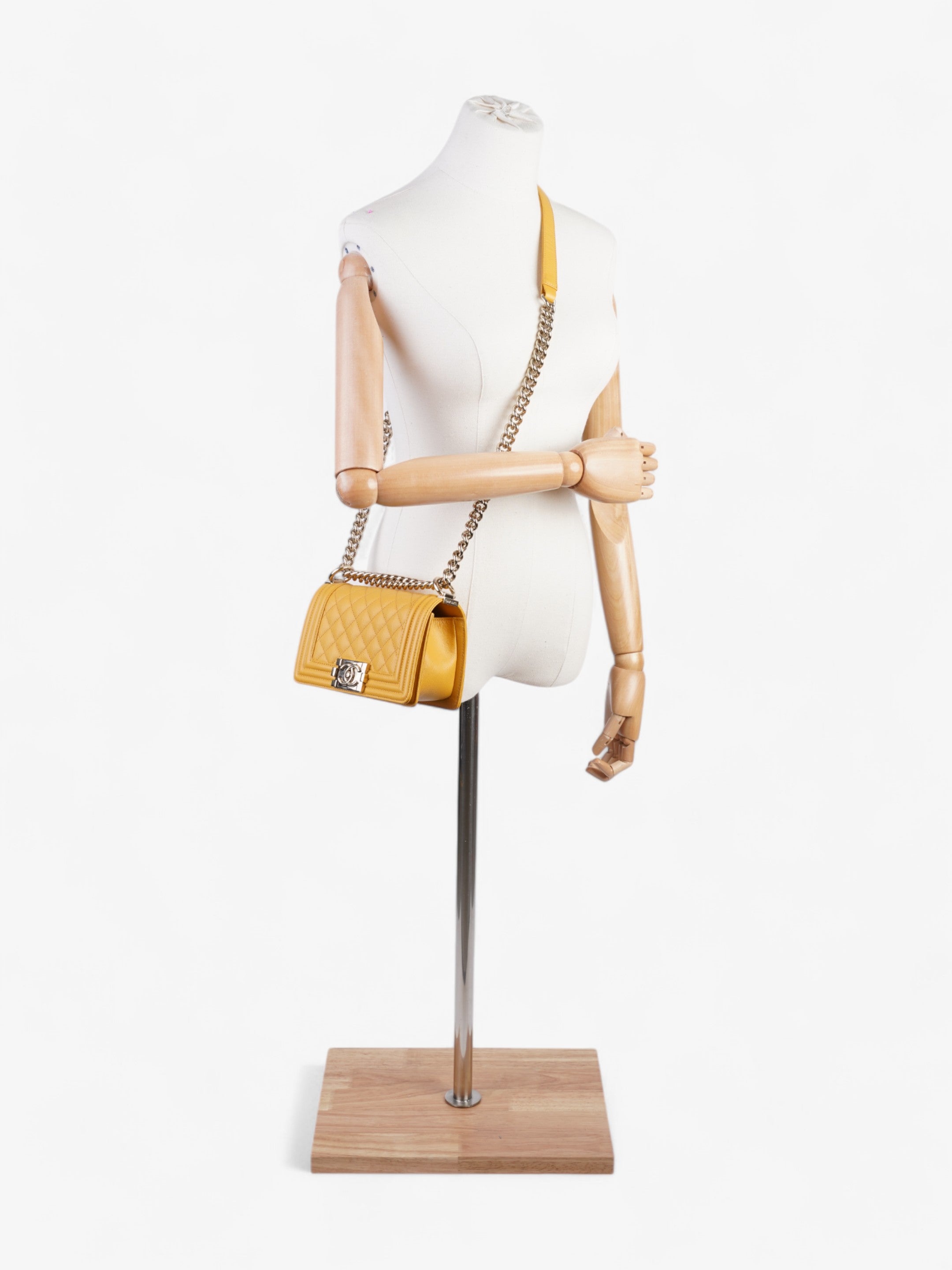 Chanel Boy Bag Mustard Caviar Leather Small