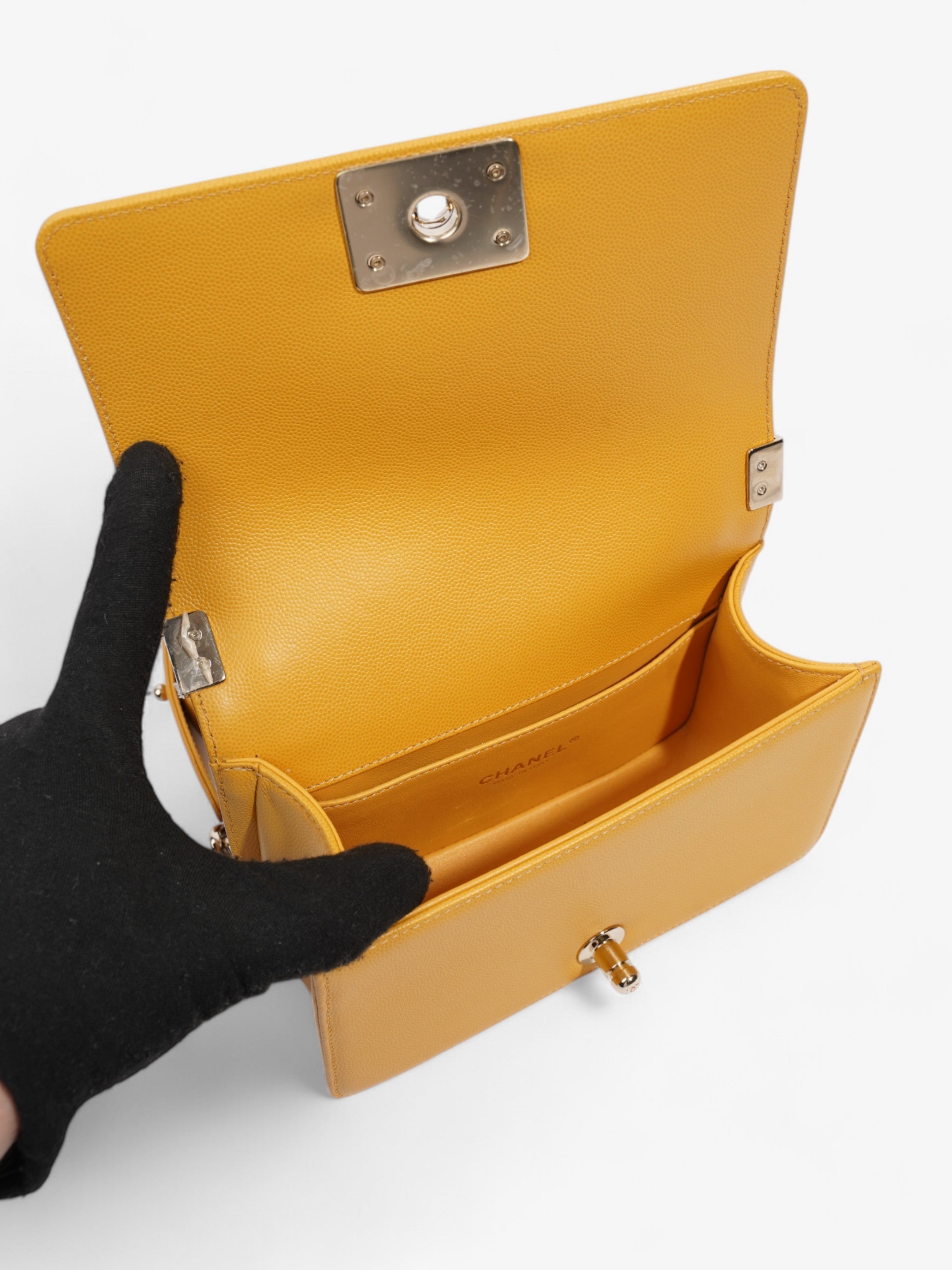 Chanel Boy Bag Mustard Caviar Leather Small