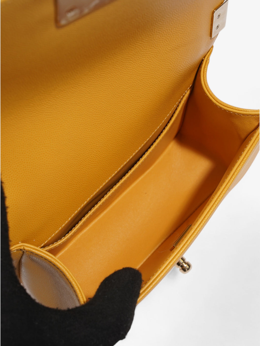 Chanel Boy Bag Mustard Caviar Leather Small