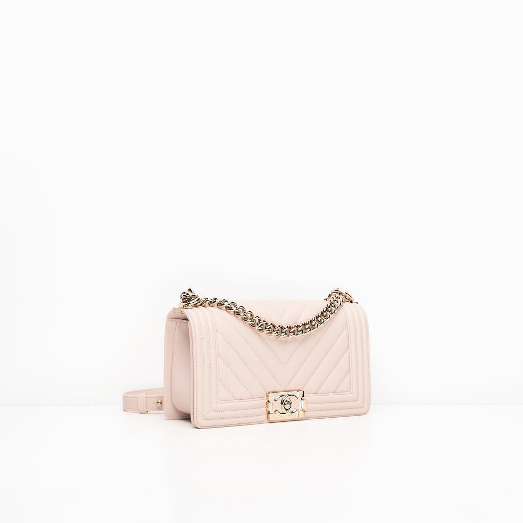 Chanel Le Boy Medium Pink Grained Calfskin GHW