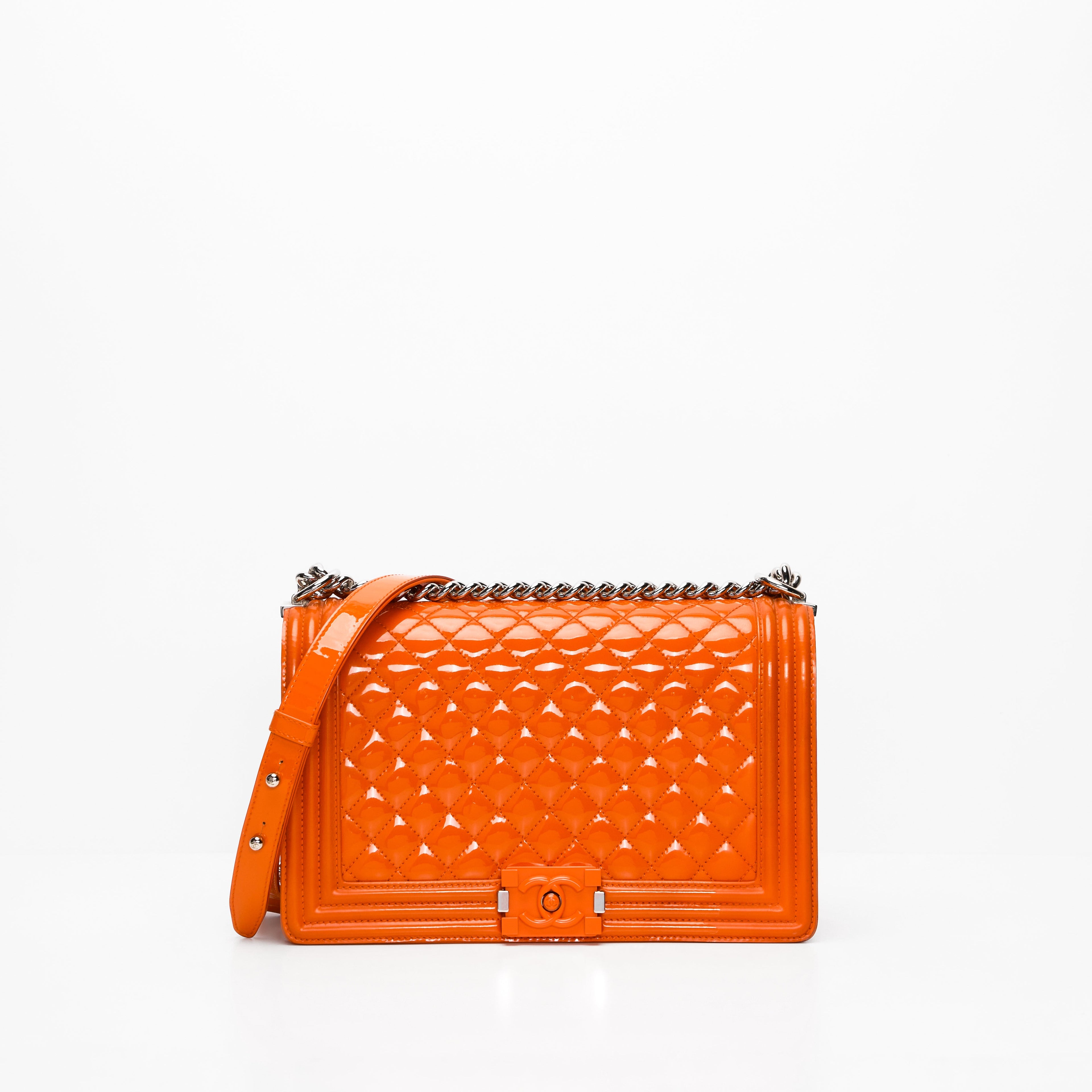 Chanel Patent Skin Quilted New Medium Le Boy Flap Orange