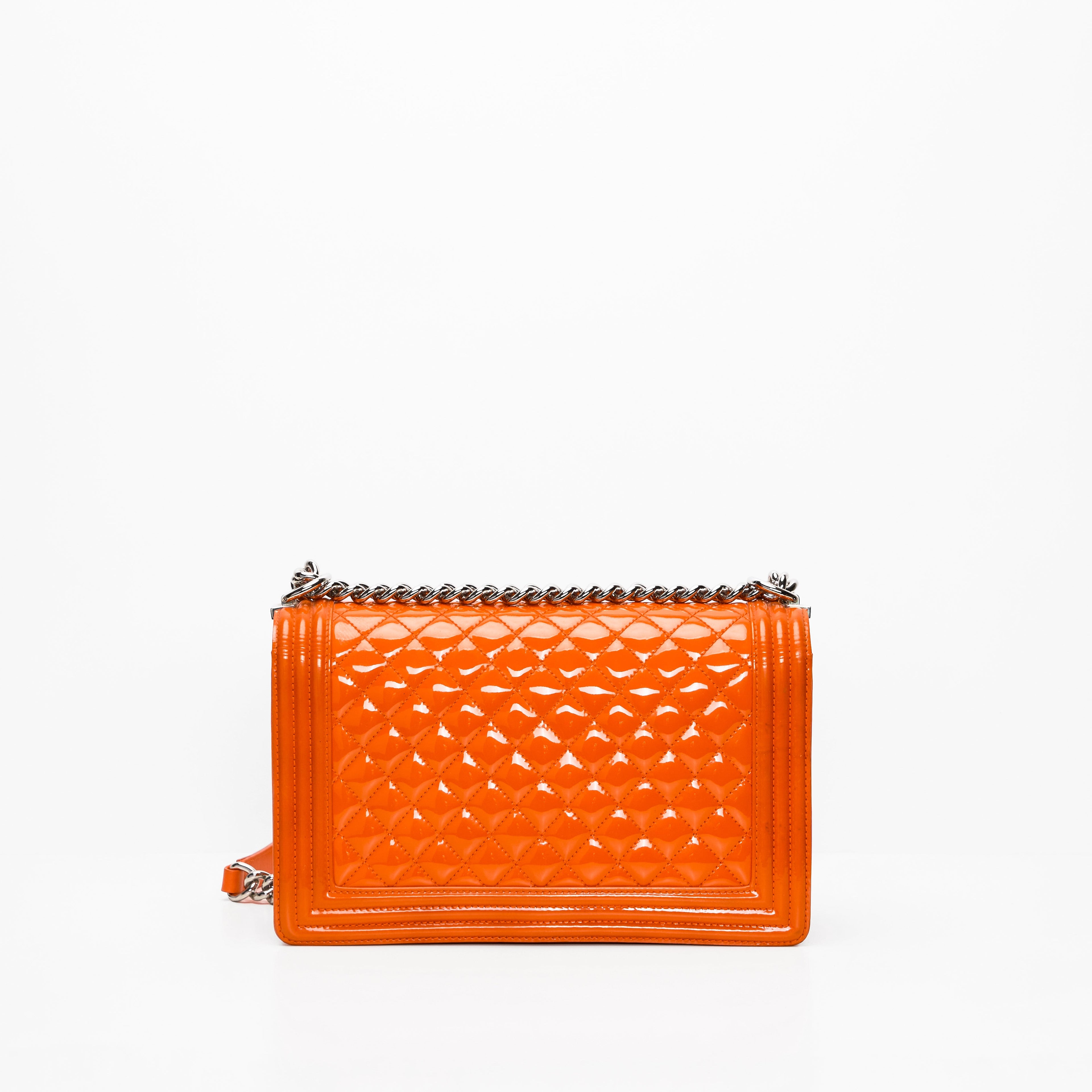 Chanel Patent Skin Quilted New Medium Le Boy Flap Orange