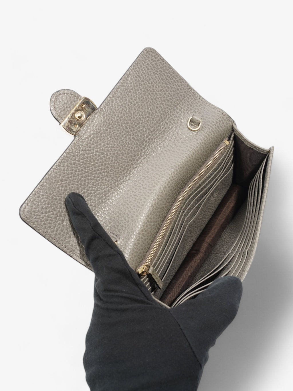 Gucci Dollar Interlocking G Chain Wallet Grey Calfskin Leather