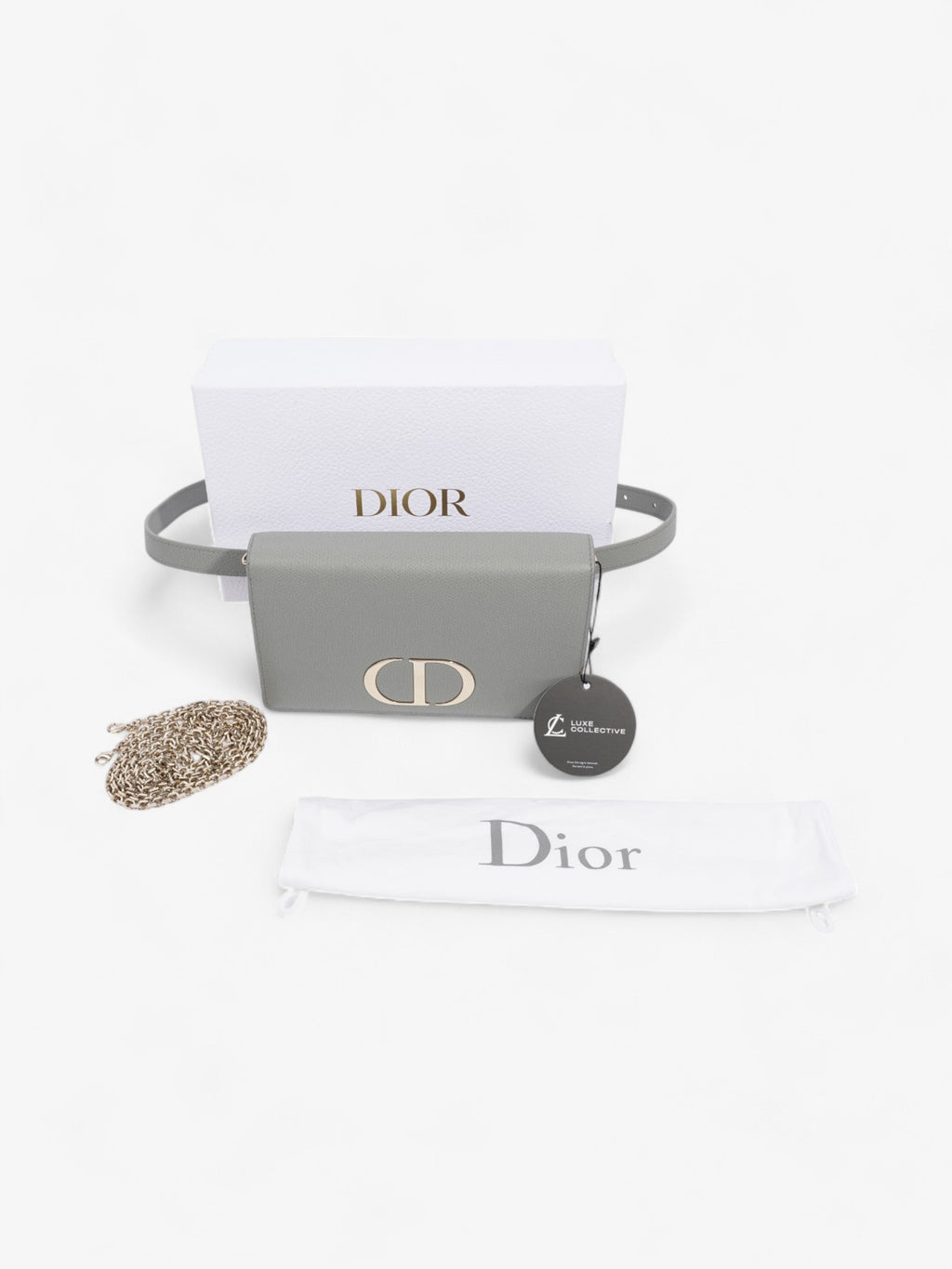 Christian Dior 30 Montaigne 2 In 1 Pouch Grey Calfskin Leather