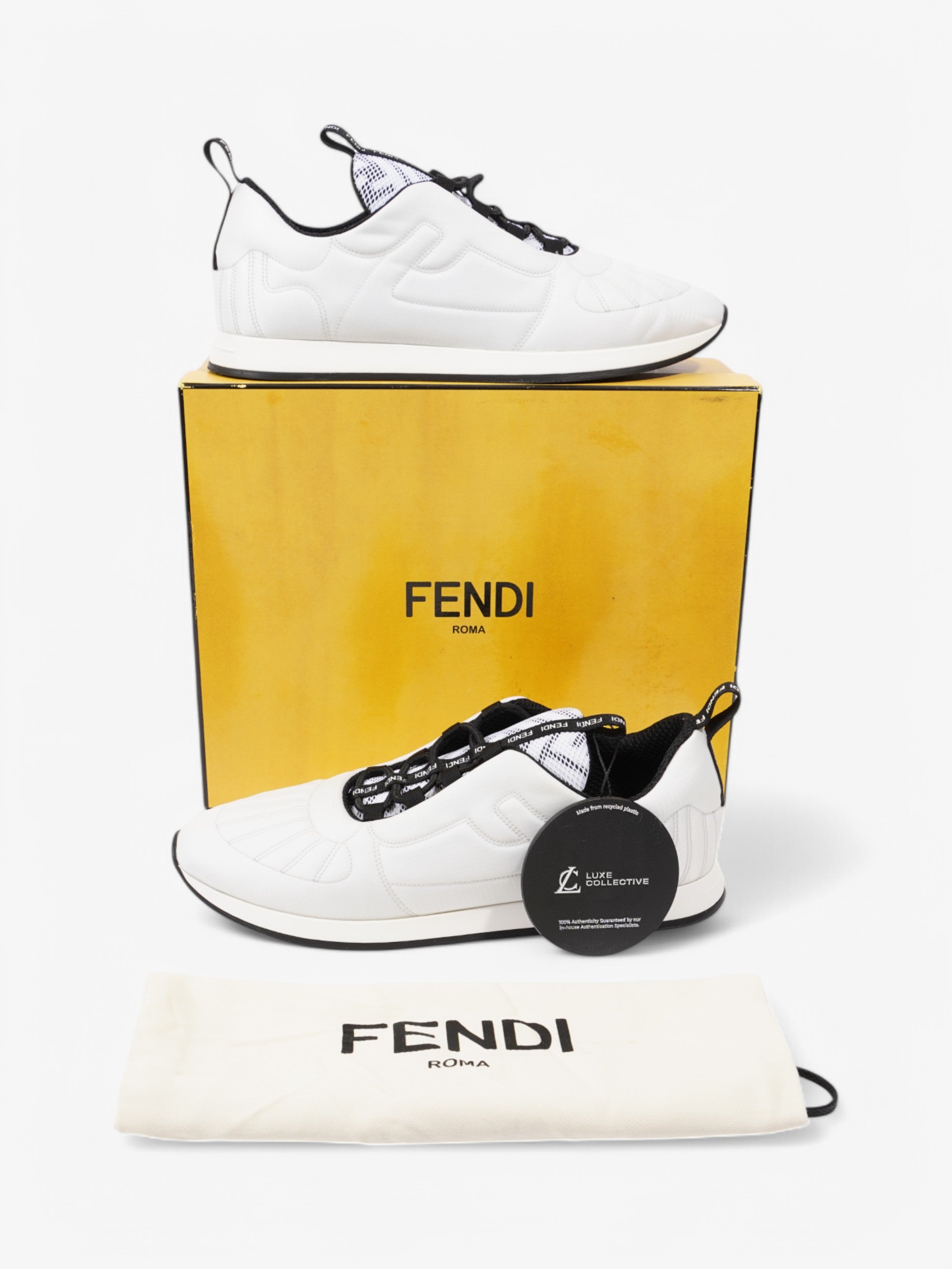 Fendi FFreedom Sneakers White  / Black Technical Fabric EU 41 UK 8