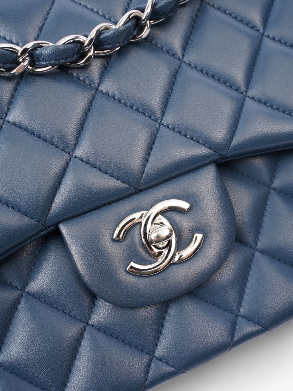 Chanel Classic Flap Blue Lambskin Leather Large