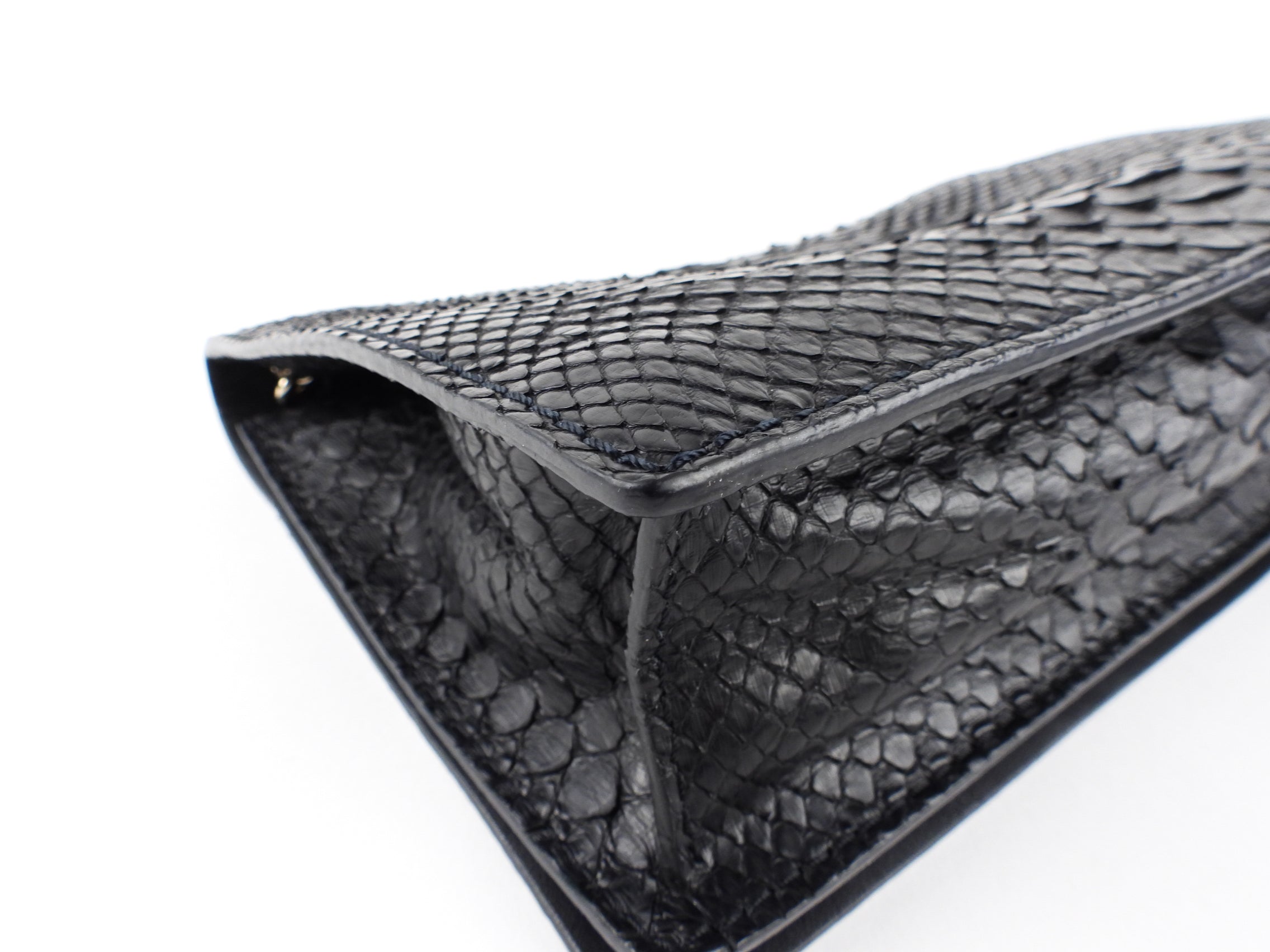 Calvin Klein Collection Black Python Exotic Leather Chain Flap Bag
