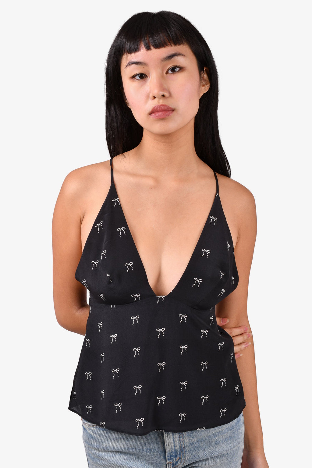 Cami NYC Black Bow Printed Silk 'Tula' Tank Top Size S