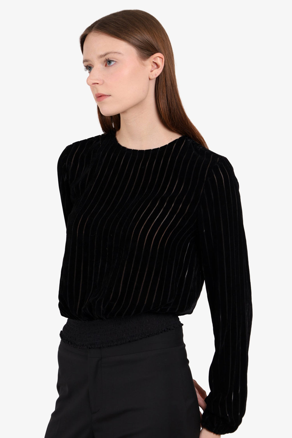 Cami NYC Black Velvet Striped Cut-out Top size Small