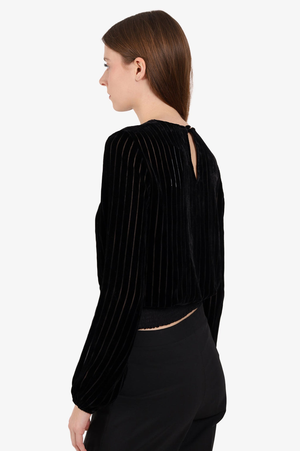 Cami NYC Black Velvet Striped Cut-out Top size Small