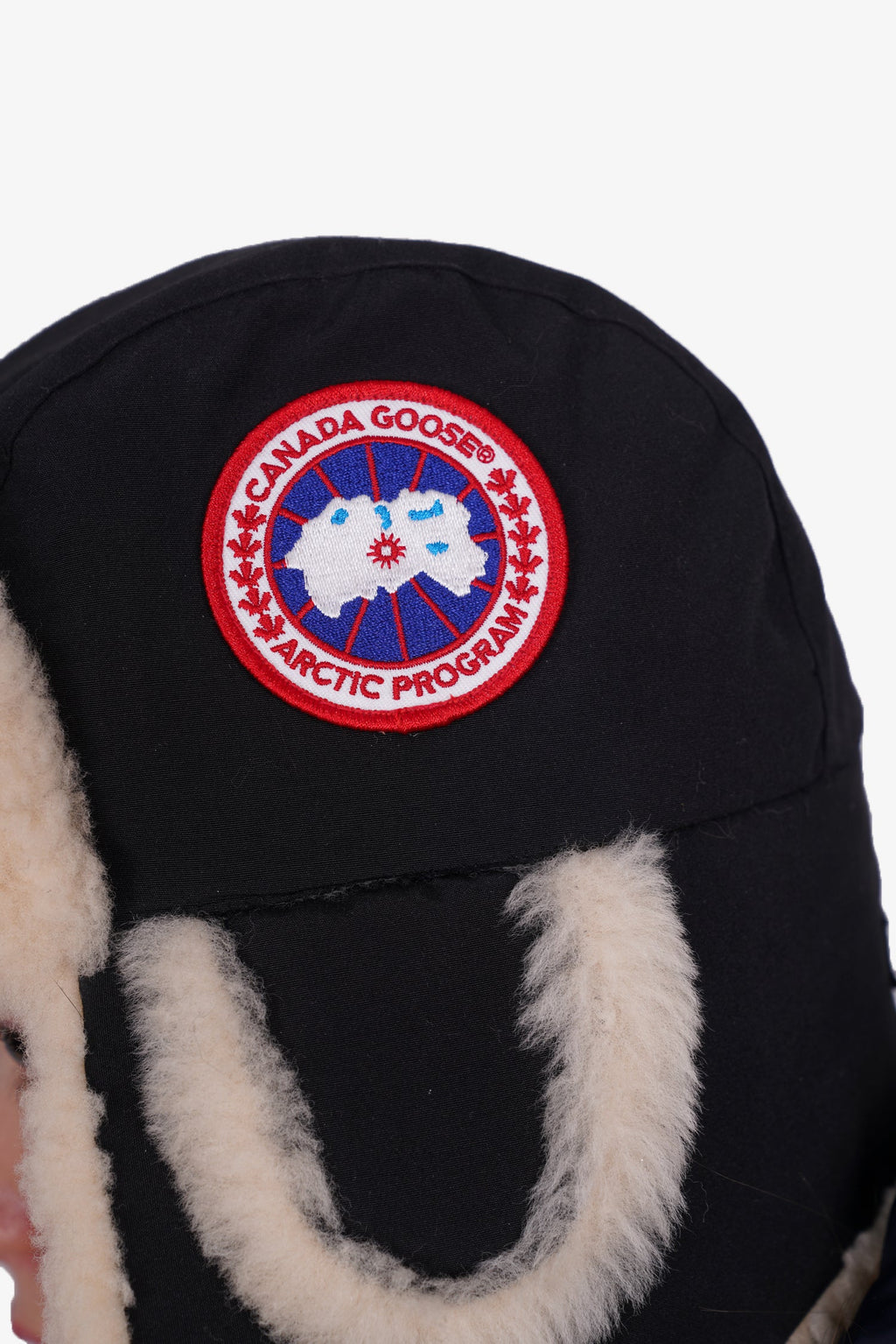 Canada Goose Black/Cream Shearling Winter Side Flap Hat Size XL