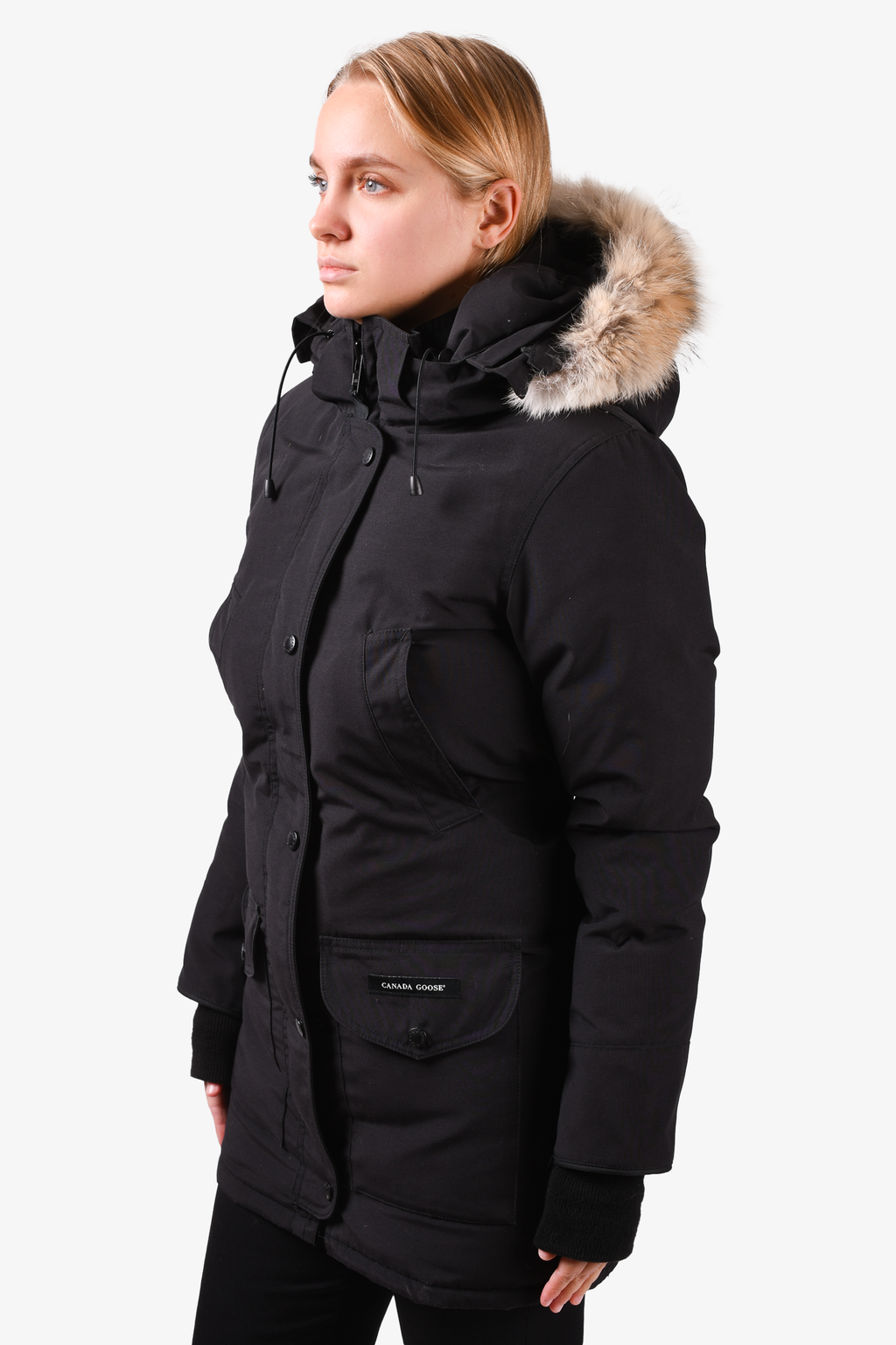 Canada Goose Black Down Parka with Fur Trim Hood Size XXS