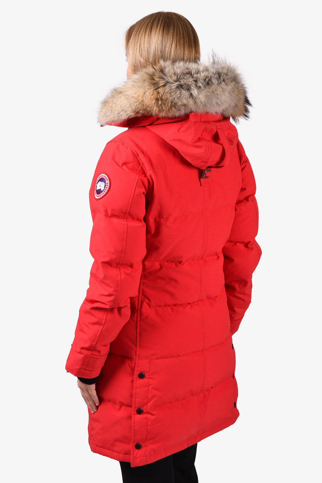 Canada Goose Red Down Long Puffer Jacket with Removable Fur Hood Size S