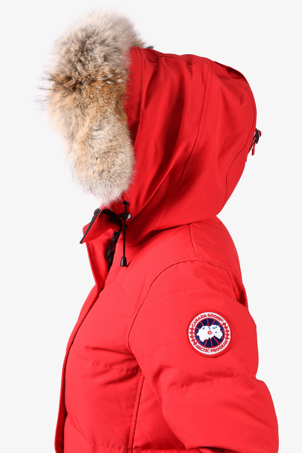 Canada Goose Red Down Long Puffer Jacket with Removable Fur Hood Size S