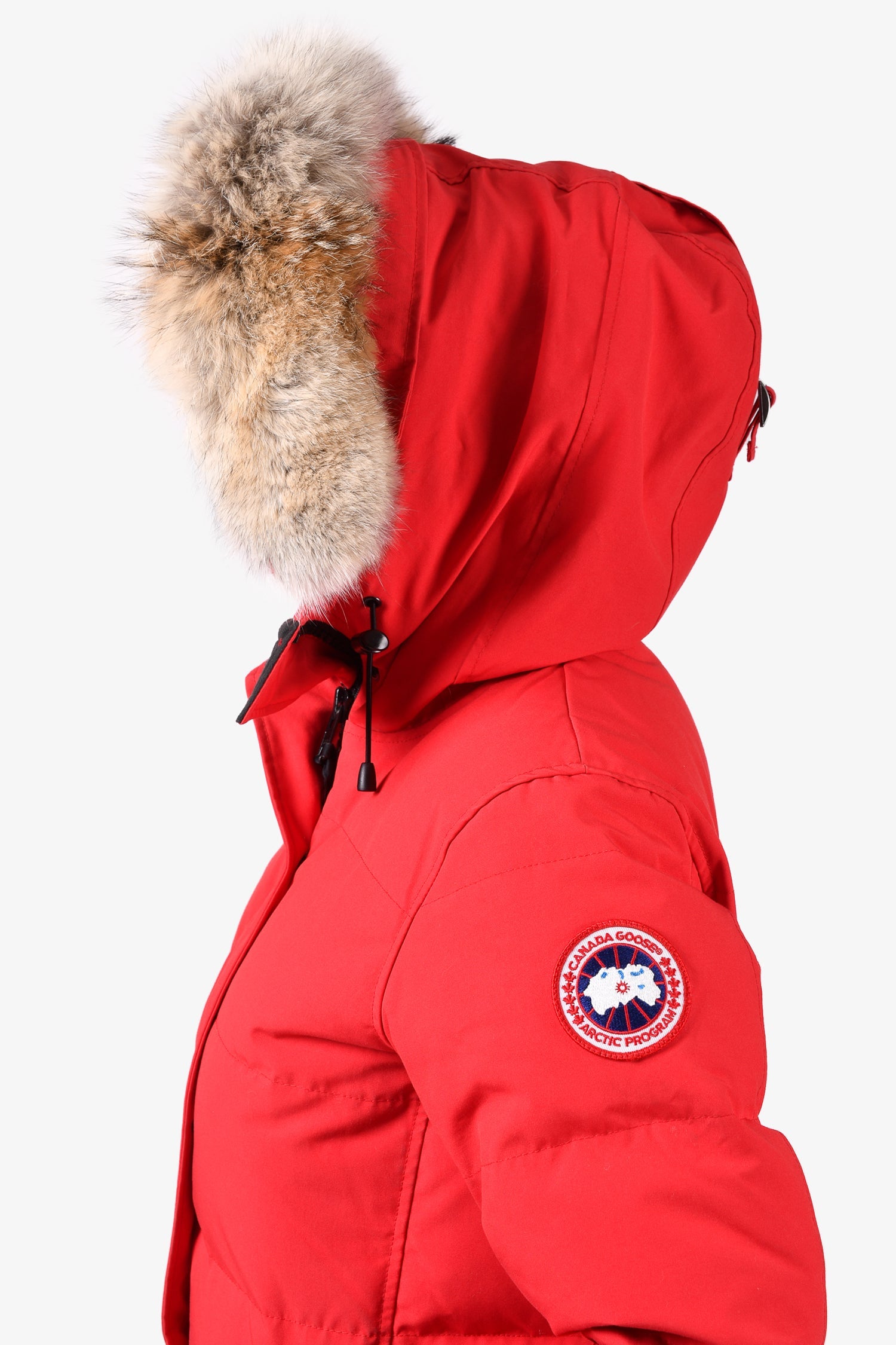 Canada Goose Red Down Long Puffer Jacket with Removable Fur Hood Size S