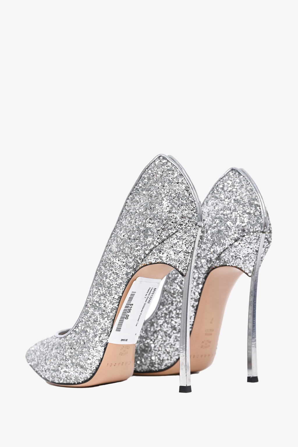 Casadei Silver Glittered Pointed Toe Heels Size 7