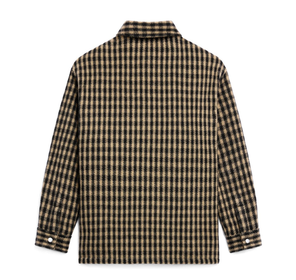 CÉLINE CHECKED WOOL OVERSHIRT IN CAMEL NOIR