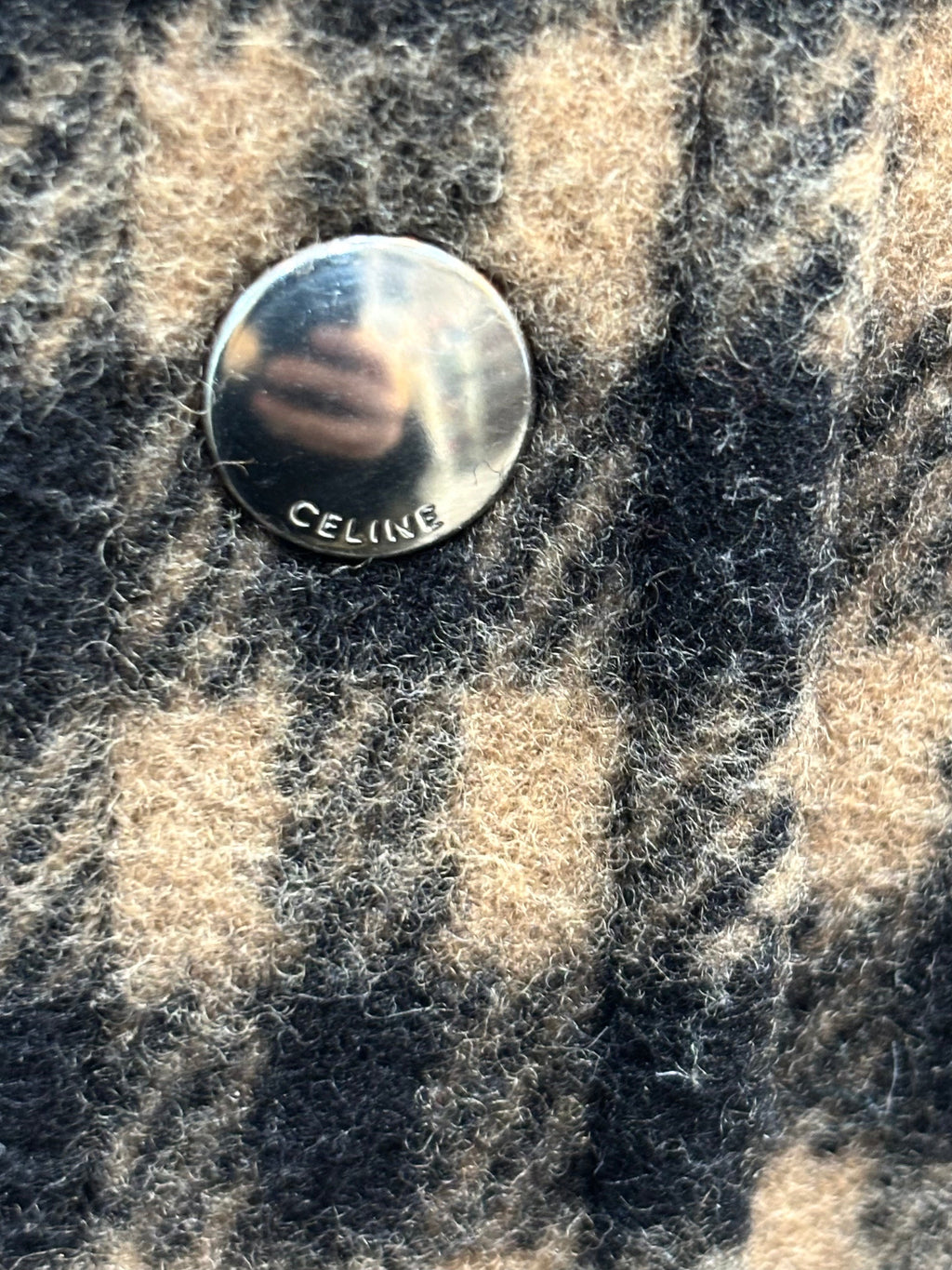 CÉLINE CHECKED WOOL OVERSHIRT IN CAMEL NOIR