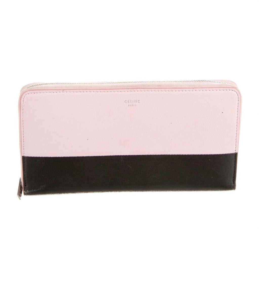 CÉLINE LARGE SOLO TWO-TONE LAMBSKIN LEATHER ZIPPY WALLET