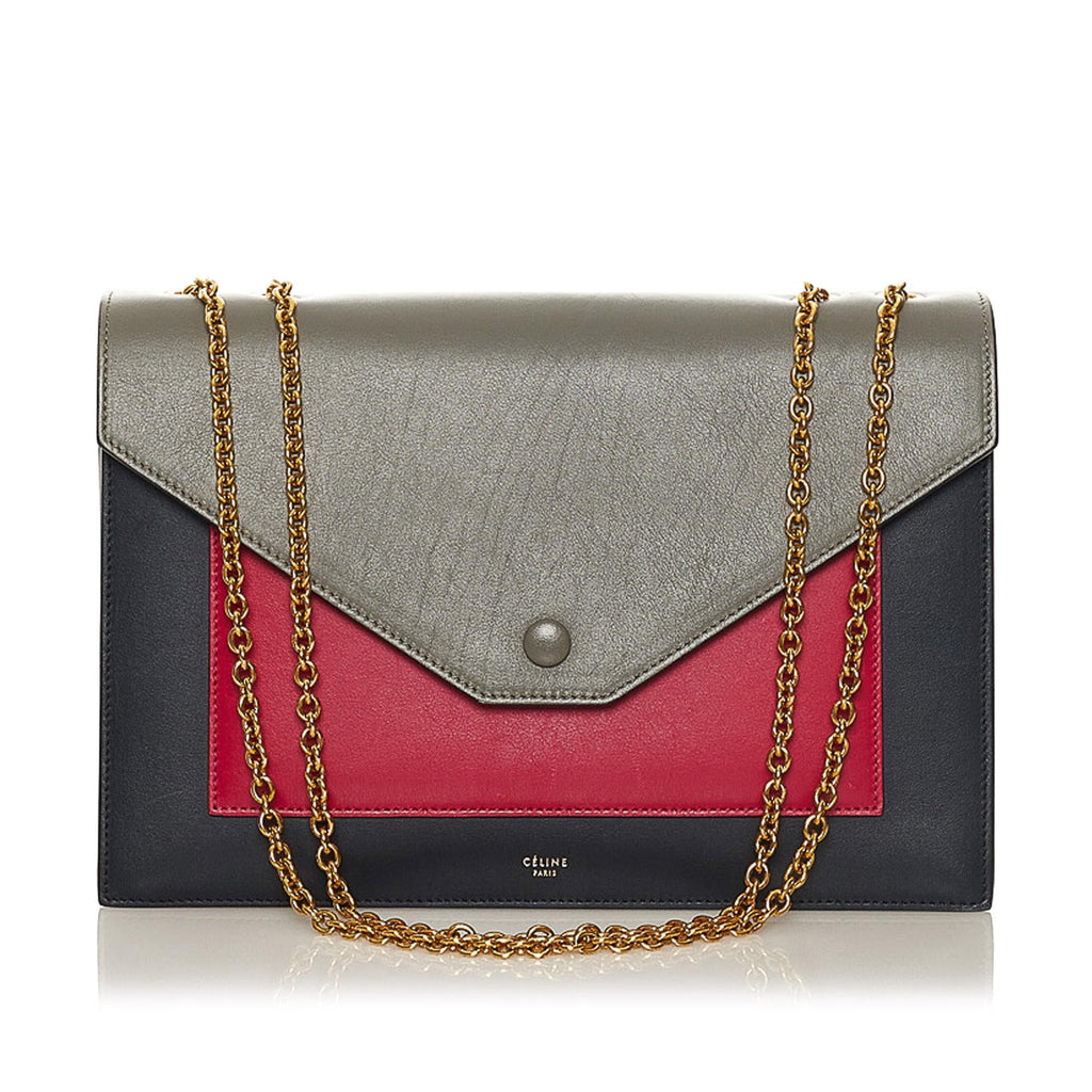 Celine Tricolor Pocket Envelope Leather Shoulder Bag (SHG-vdfVYD)