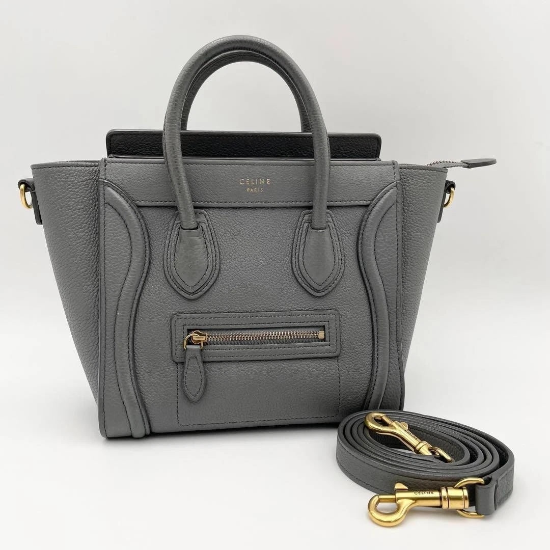 CÉLINE DRUMMED CALFSKIN LEATHER NANO LUGGAGE SHOPPER BAG