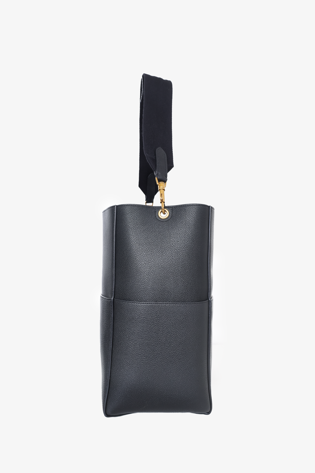 Celine 2022 Black Leather 'Seau Sangle' Medium Bucket Bag