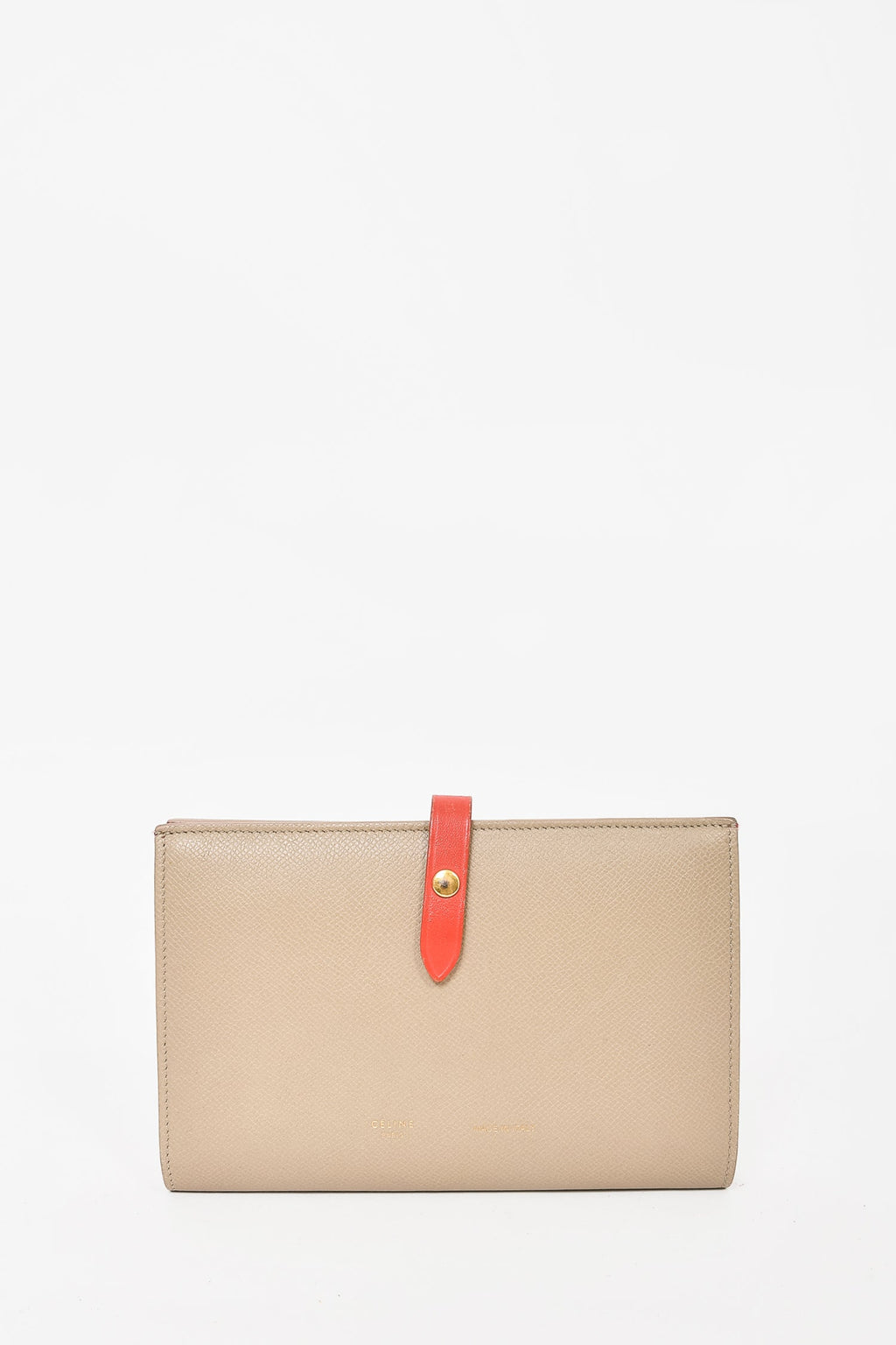 Celine Beige/Coral Leather Large Strap Wallet