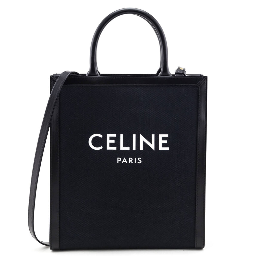 Celine Black Canvas & Calfskin Small Vertical Cabas Tote
