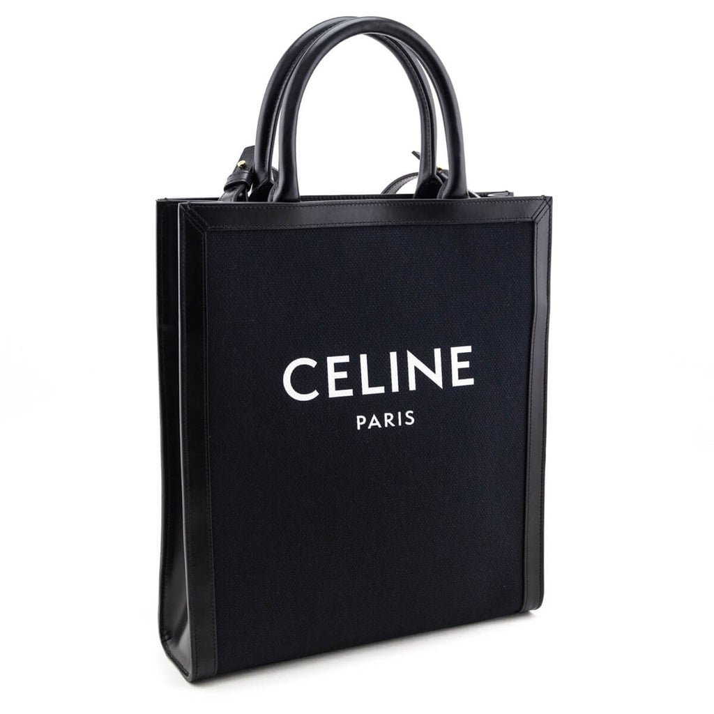 Celine Black Canvas & Calfskin Small Vertical Cabas Tote
