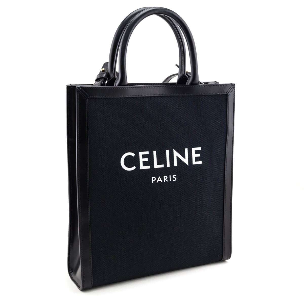 Celine Black Canvas & Calfskin Small Vertical Cabas Tote