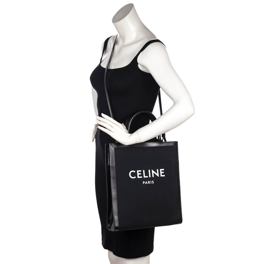 Celine Black Canvas & Calfskin Small Vertical Cabas Tote