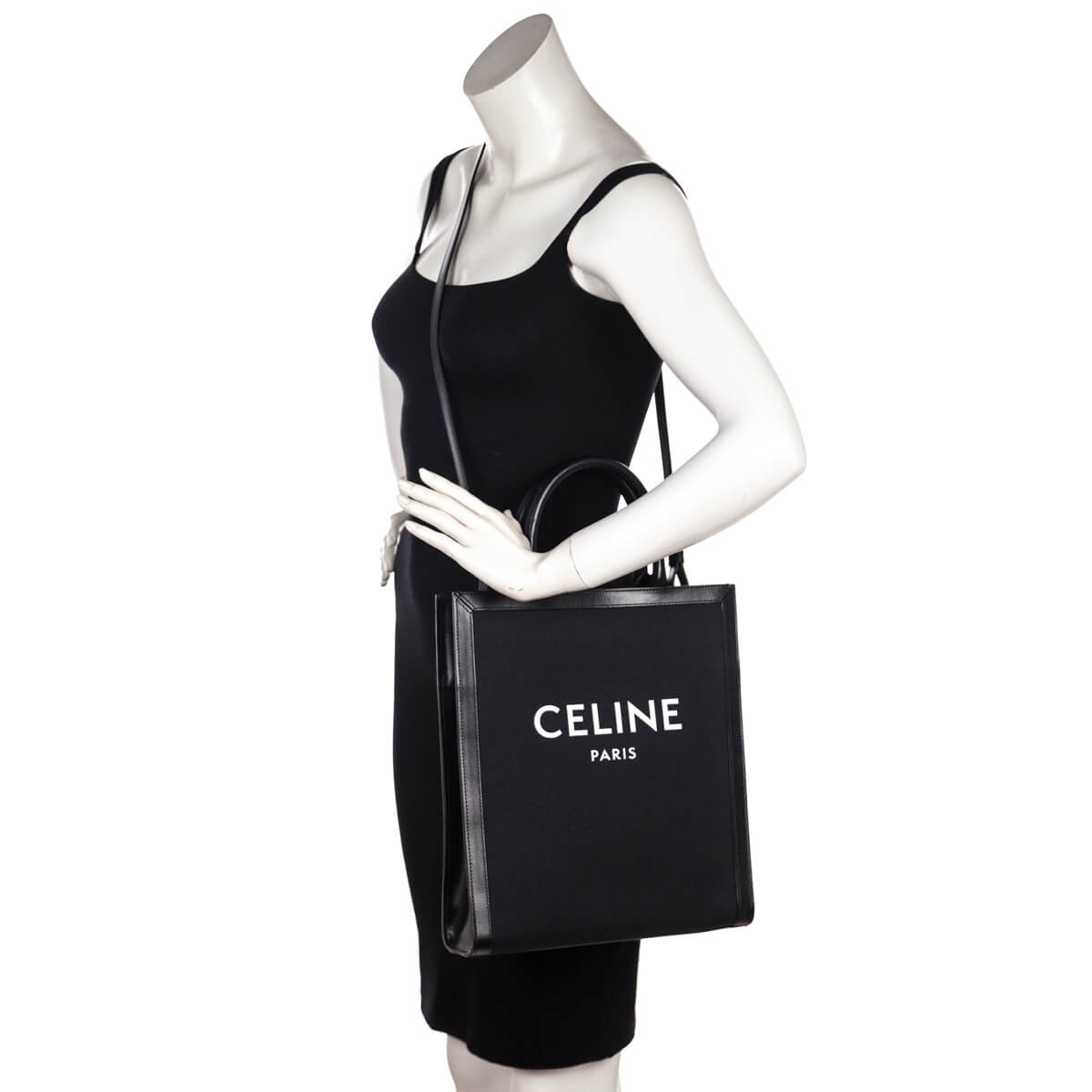 Celine Black Canvas & Calfskin Small Vertical Cabas Tote