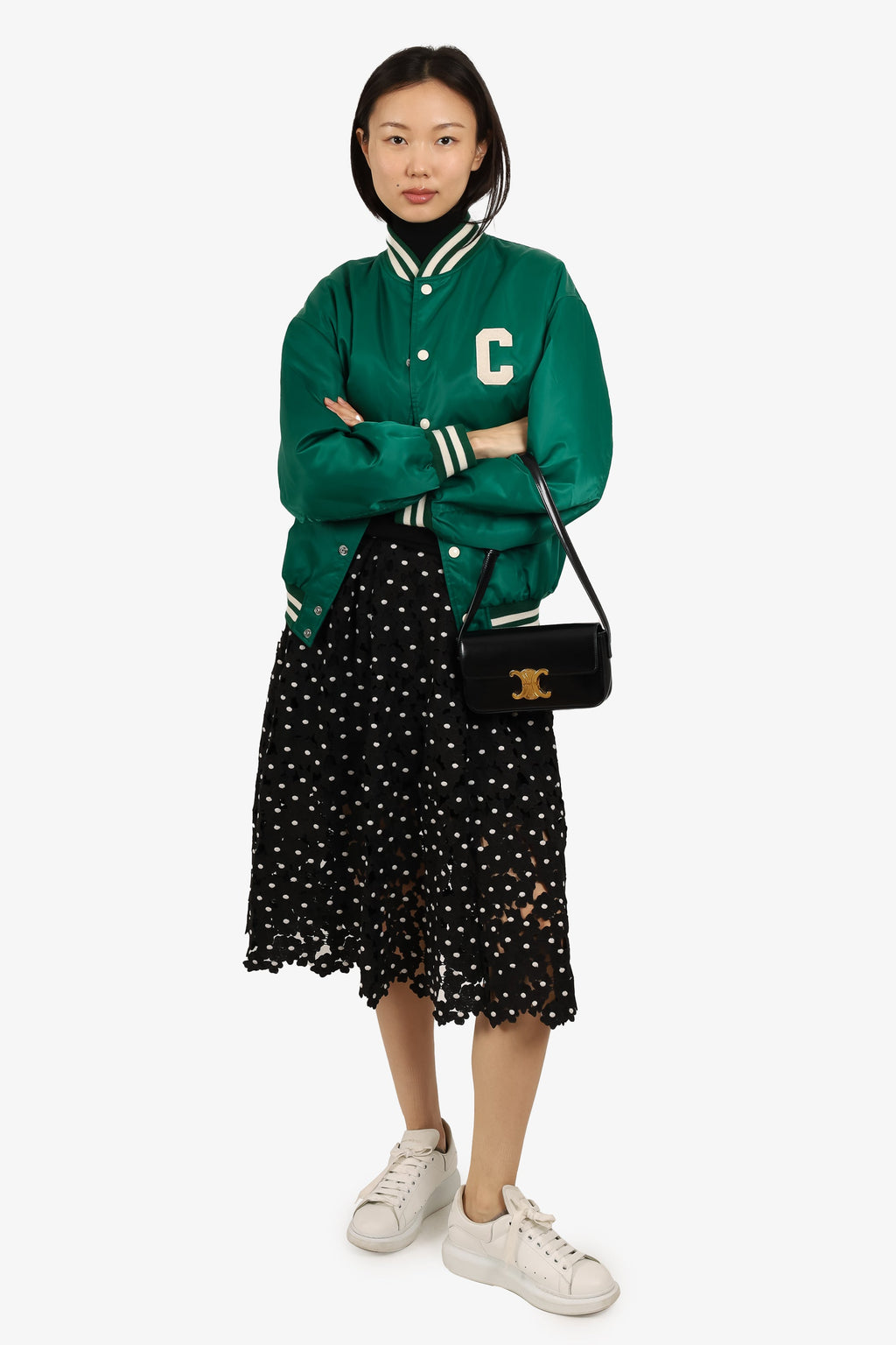 Celine Black Shiny Calfskin Triomphe Shoulder Bag Claude