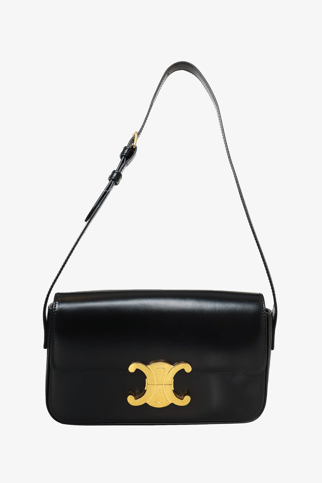 Celine Black Shiny Calfskin Triomphe Shoulder Bag Claude