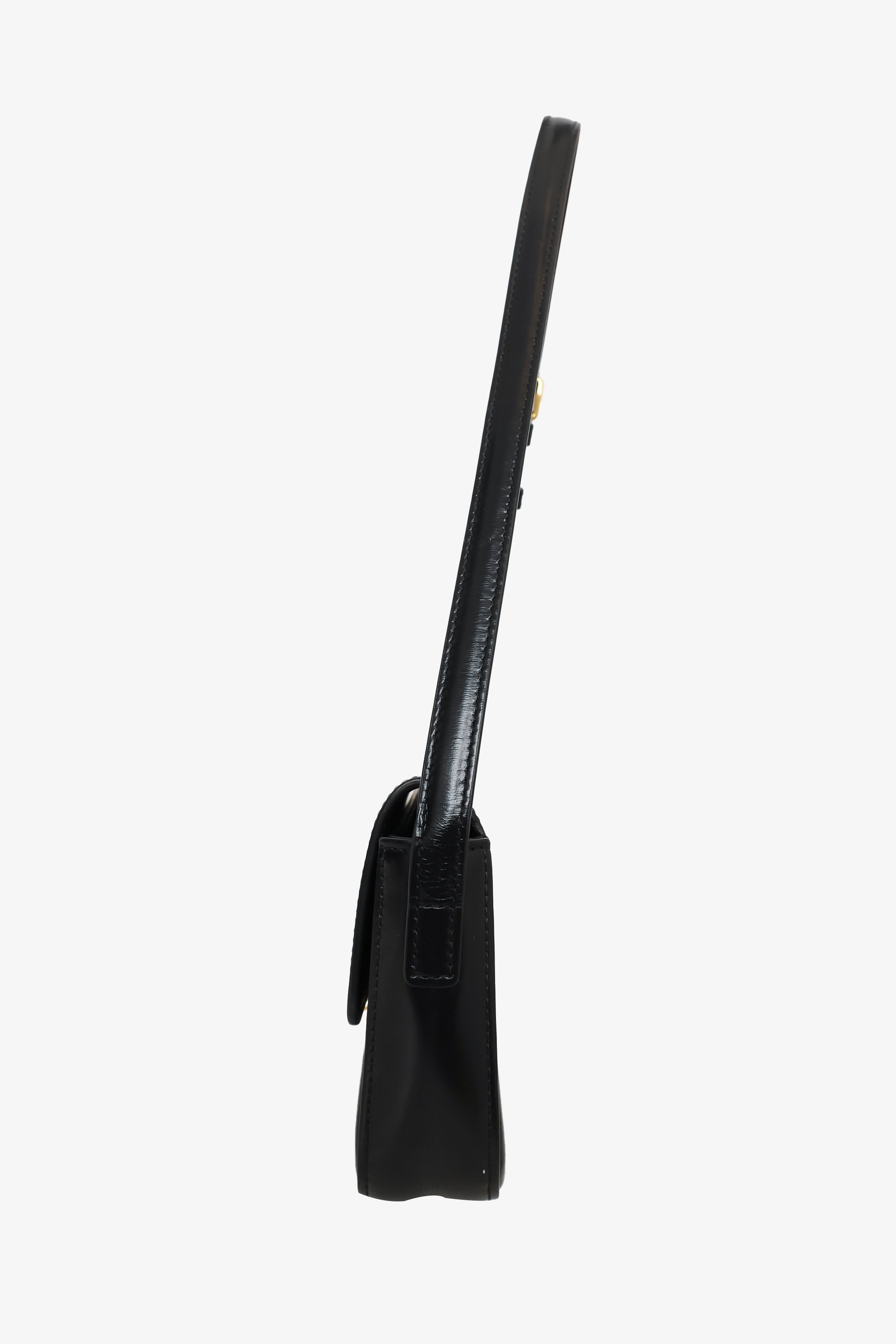 Celine Black Shiny Calfskin Triomphe Shoulder Bag Claude