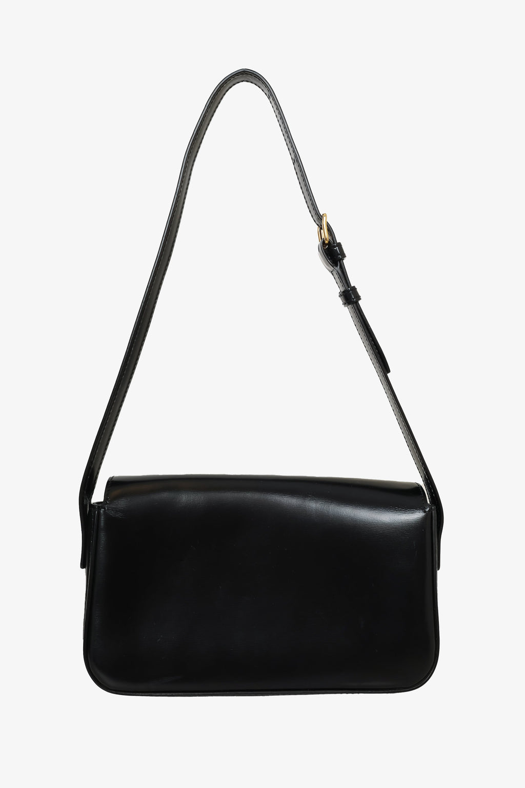 Celine Black Shiny Calfskin Triomphe Shoulder Bag Claude