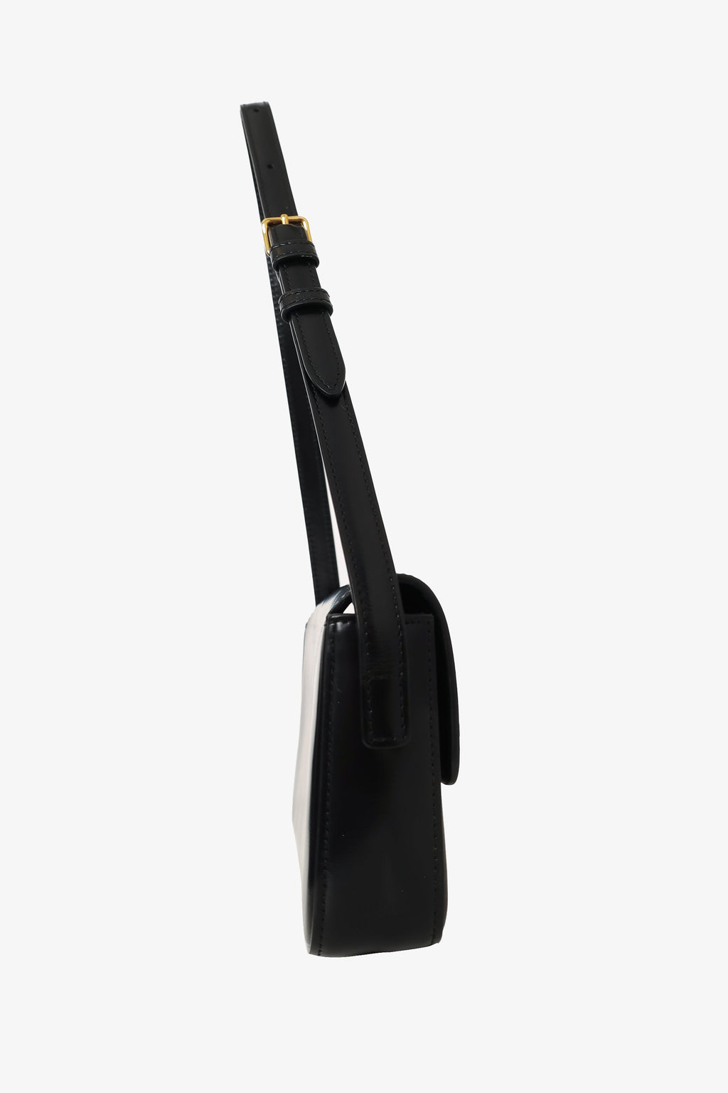 Celine Black Shiny Calfskin Triomphe Shoulder Bag Claude