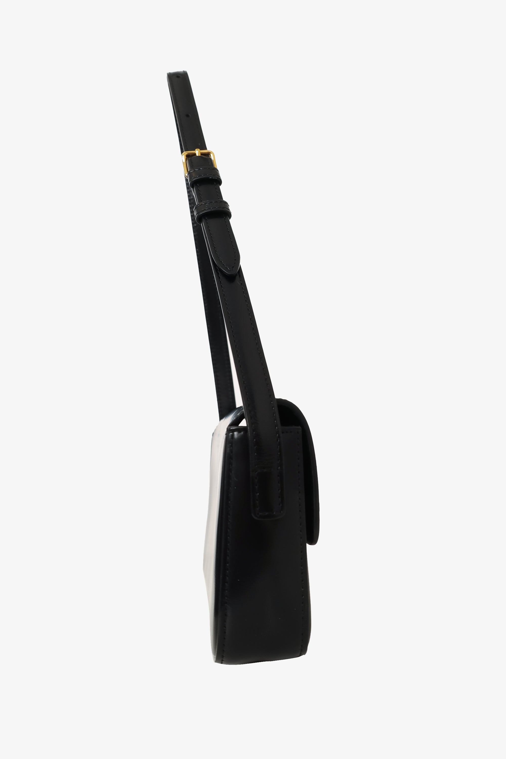 Celine Black Shiny Calfskin Triomphe Shoulder Bag Claude