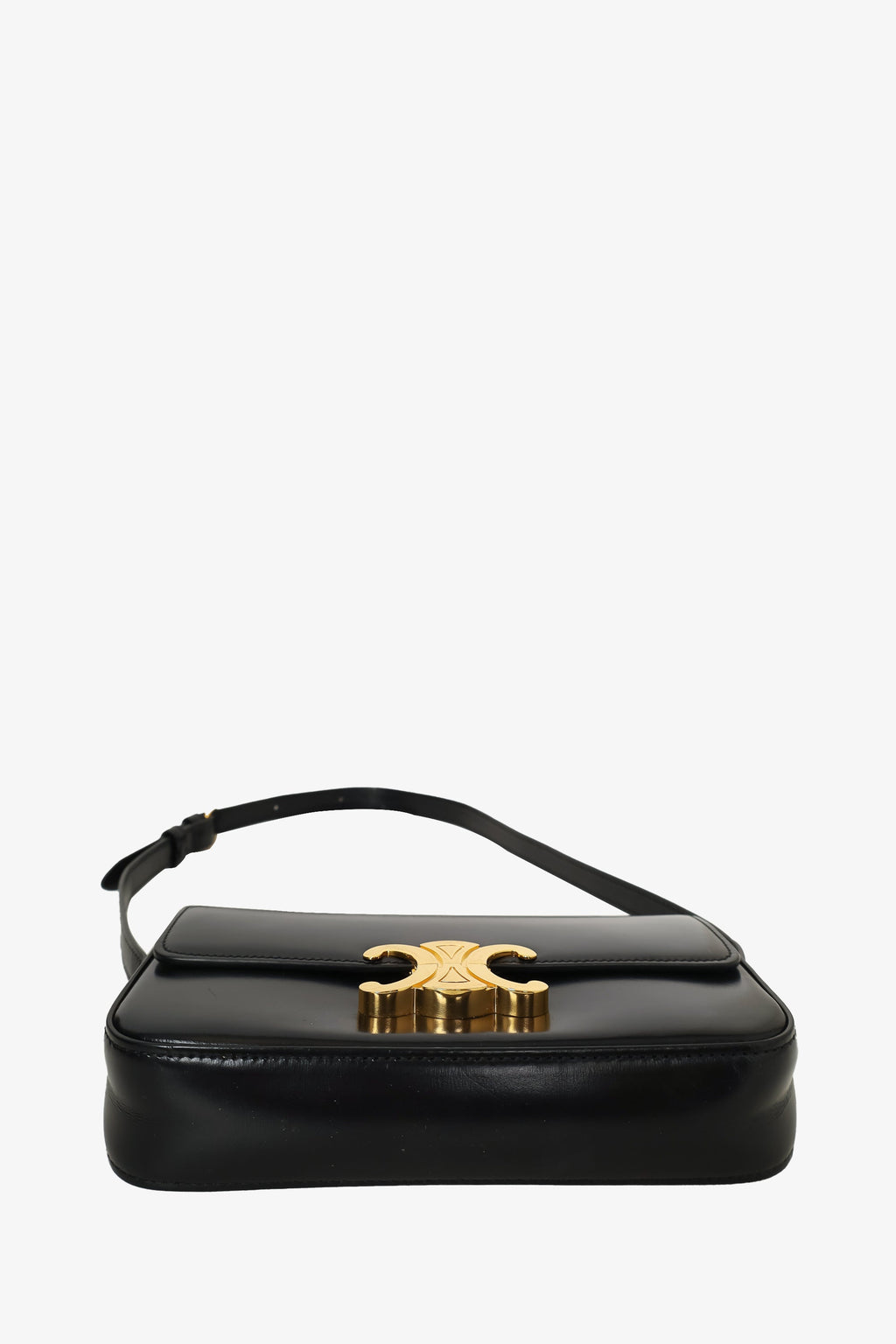 Celine Black Shiny Calfskin Triomphe Shoulder Bag Claude