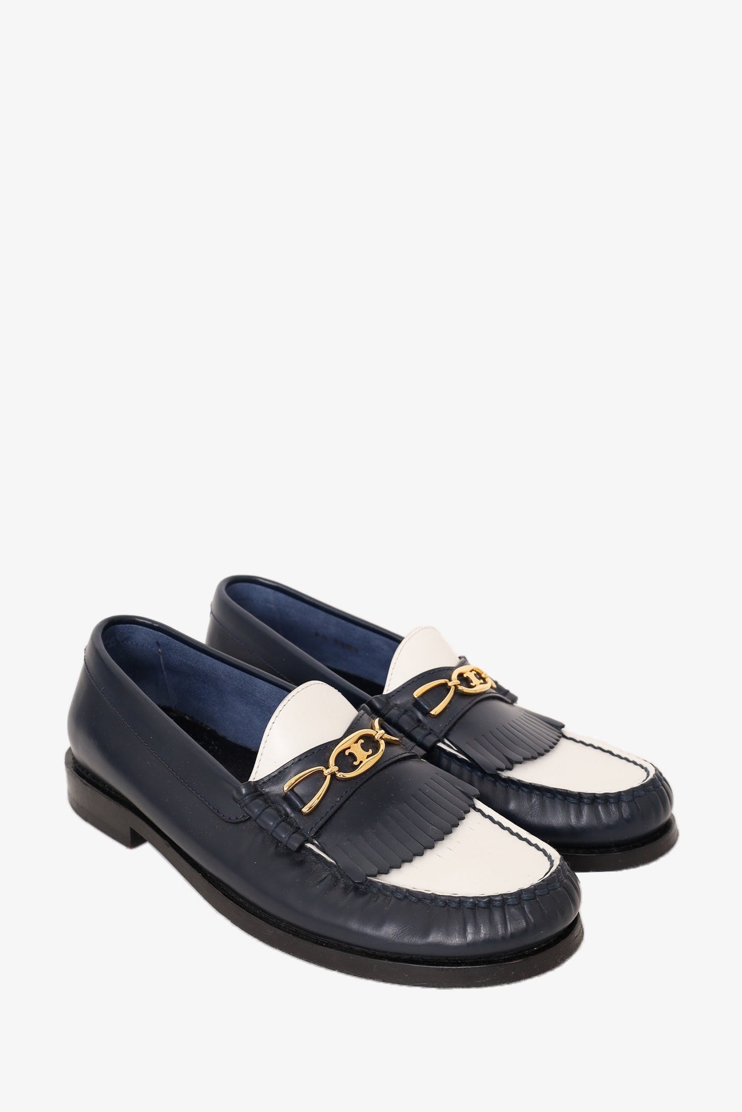 Celine Black/White Leather Triomphe Loafers Size 36