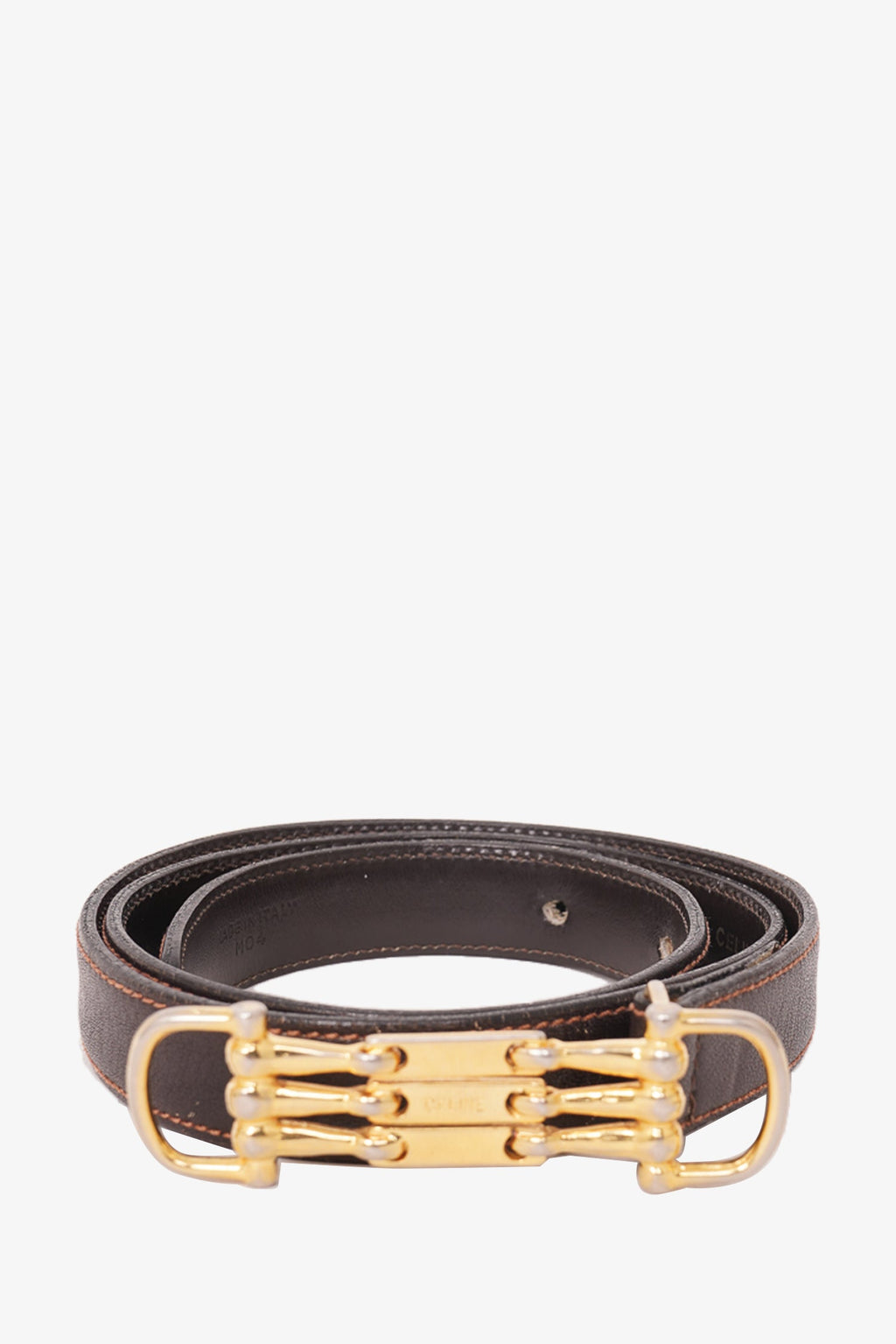 Celine Brown Leather Thin Waist Belt GHW Size 65